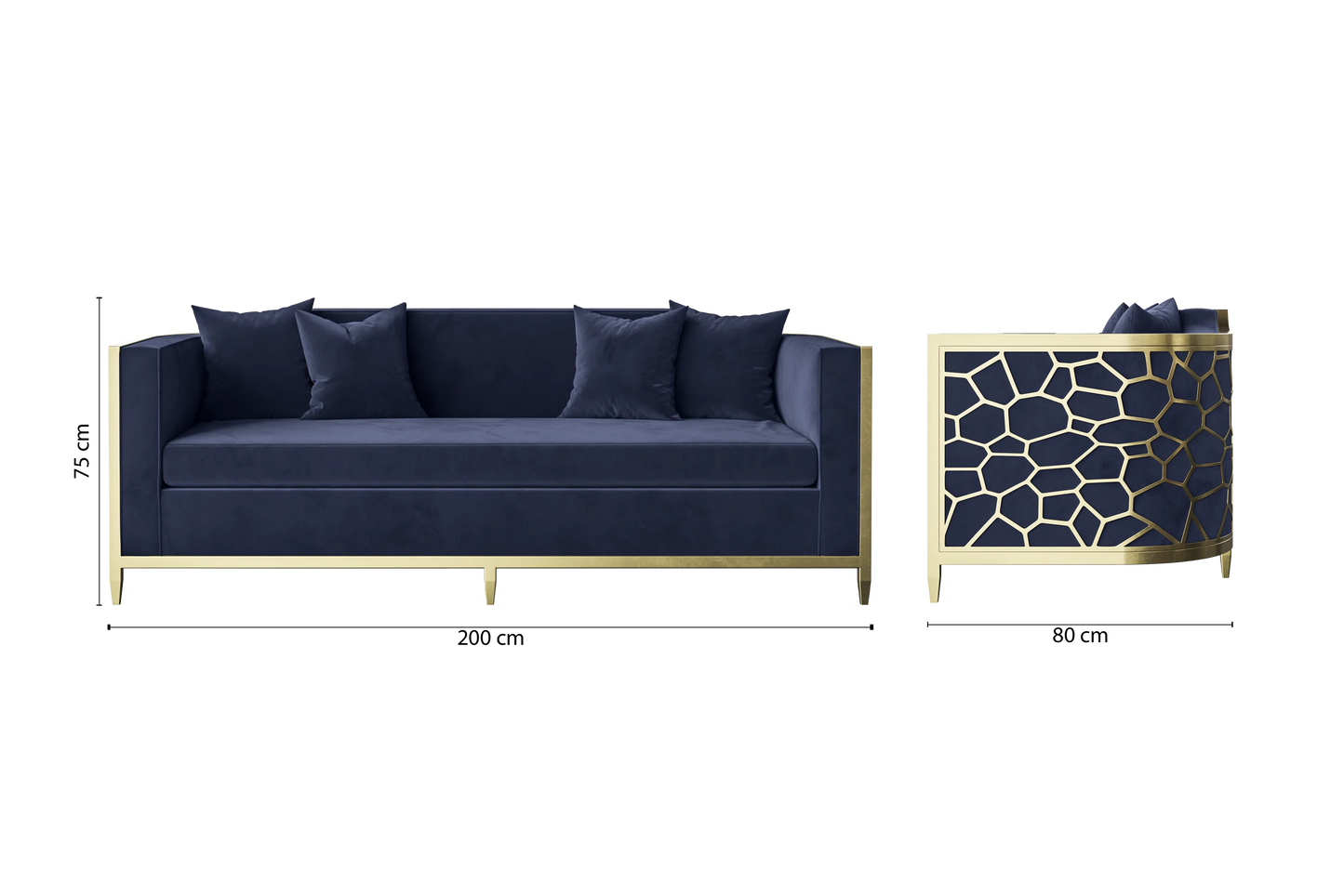 Carrara 3 Seater Sofa Dark Blue Velvet