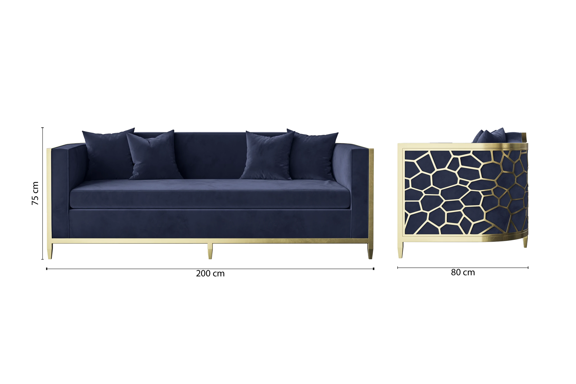 Carrara 3 Seater Sofa Dark Blue Velvet