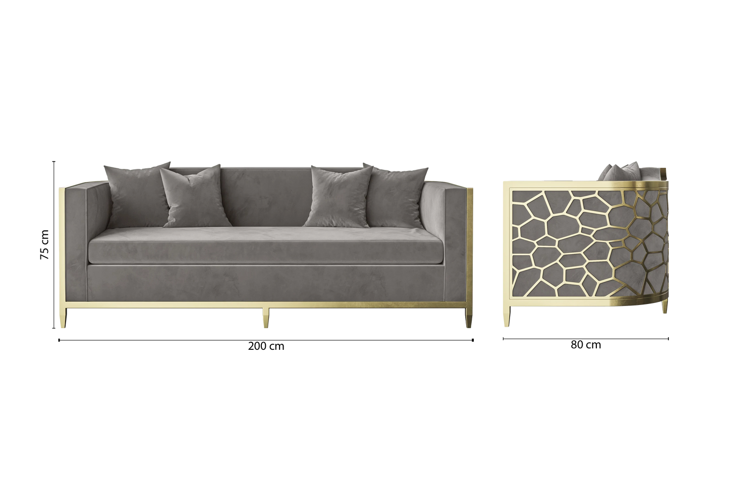 Carrara 3 Seater Sofa Grey Velvet