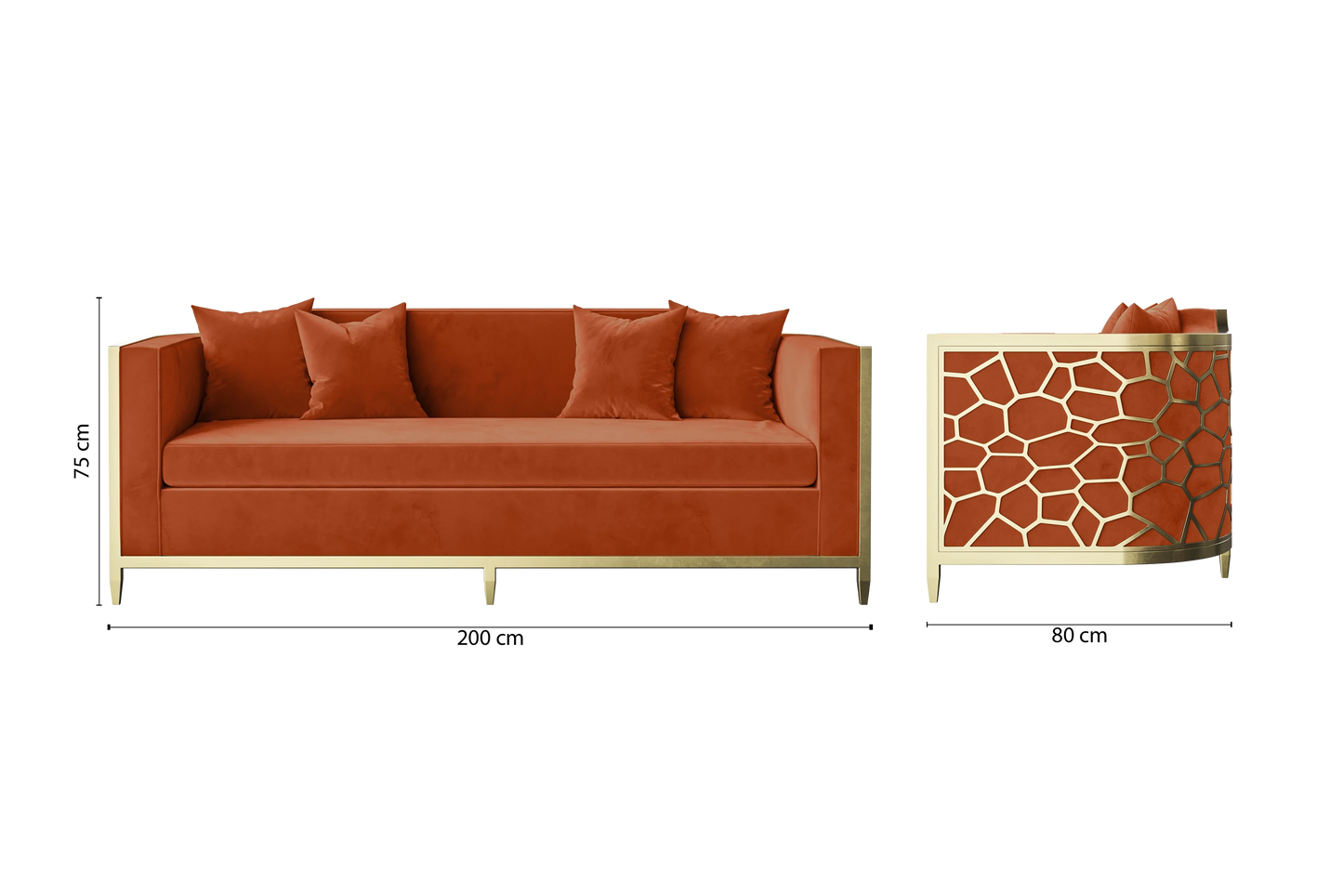 Carrara 3 Seater Sofa Orange Velvet