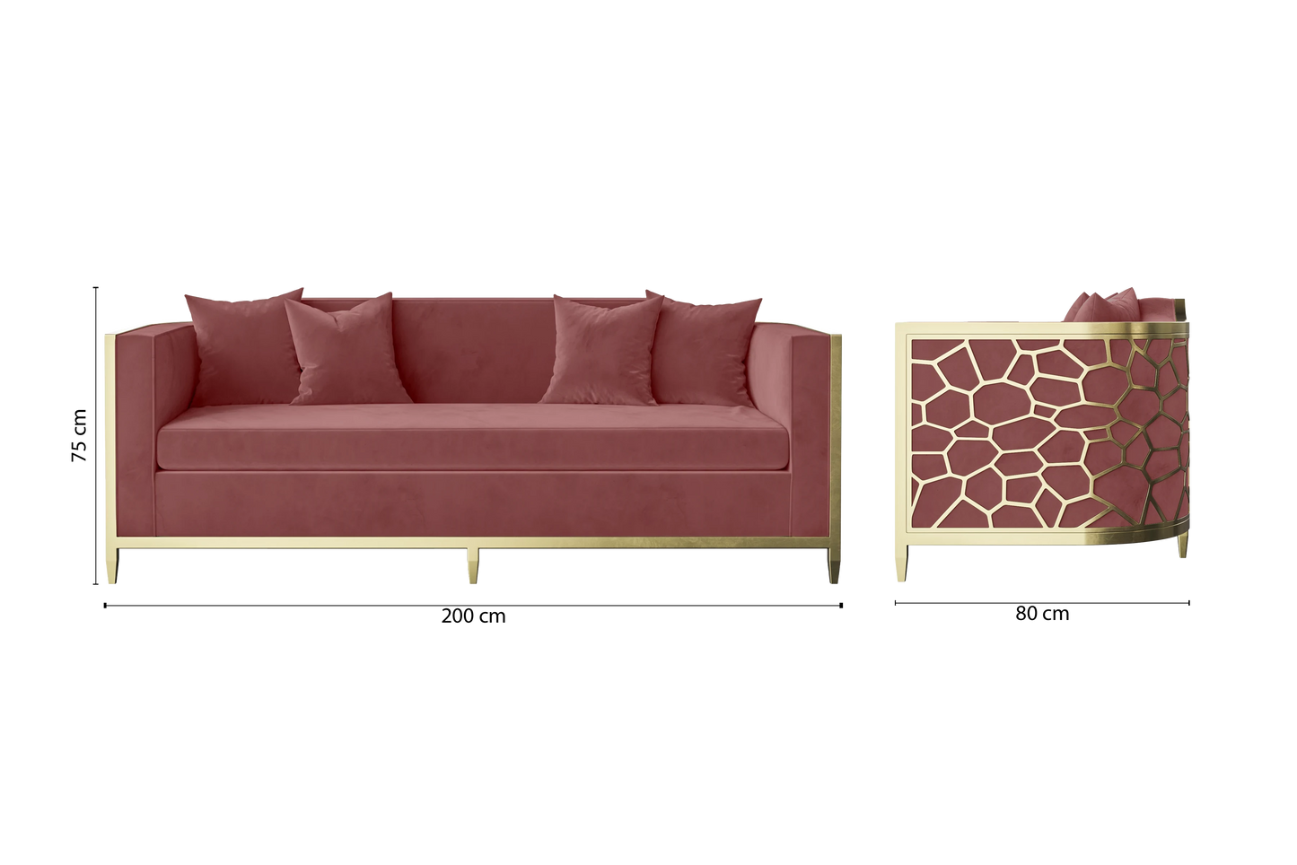 Carrara 3 Seater Sofa Pink Velvet