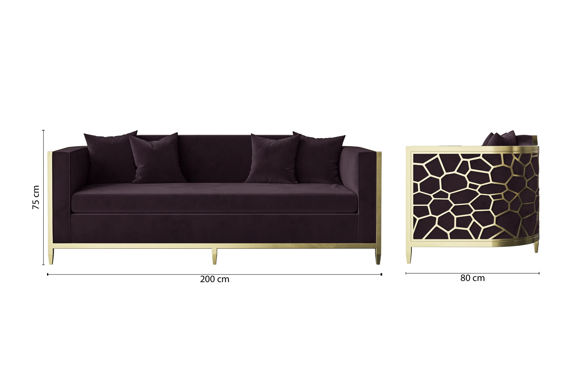 Carrara 3 Seater Sofa Purple Velvet