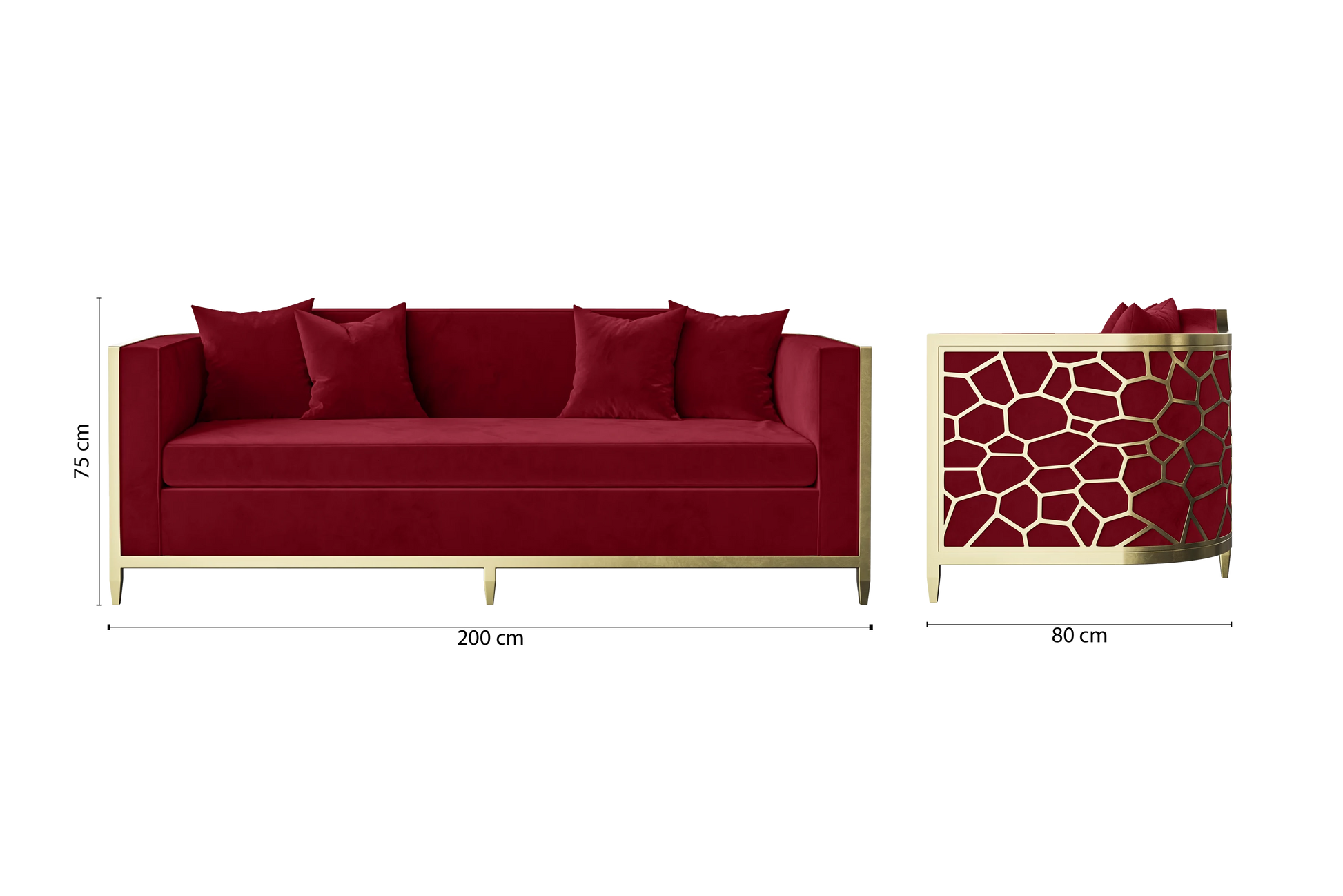 Carrara 3 Seater Sofa Red Velvet