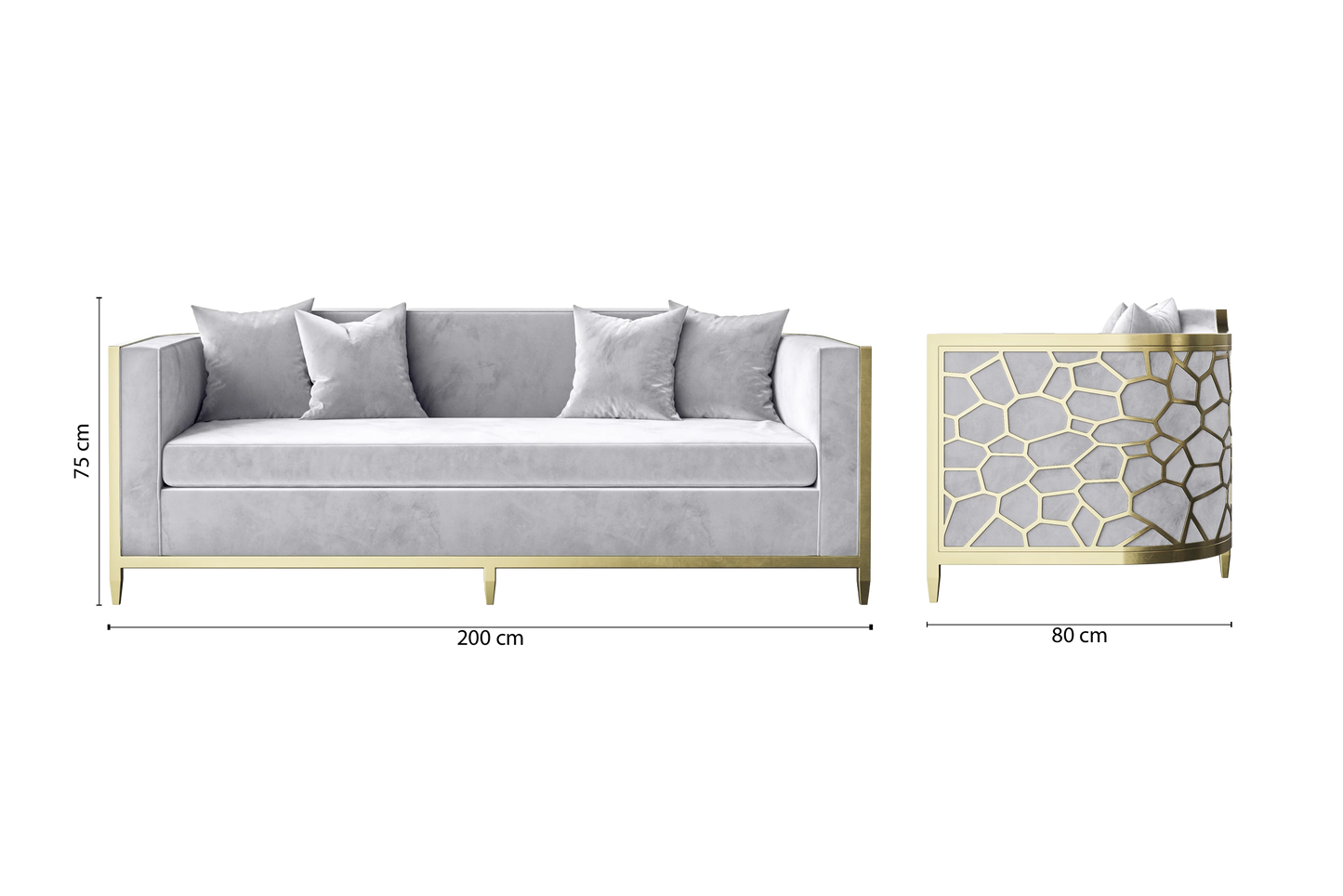 Carrara 3 Seater Sofa Silver Velvet