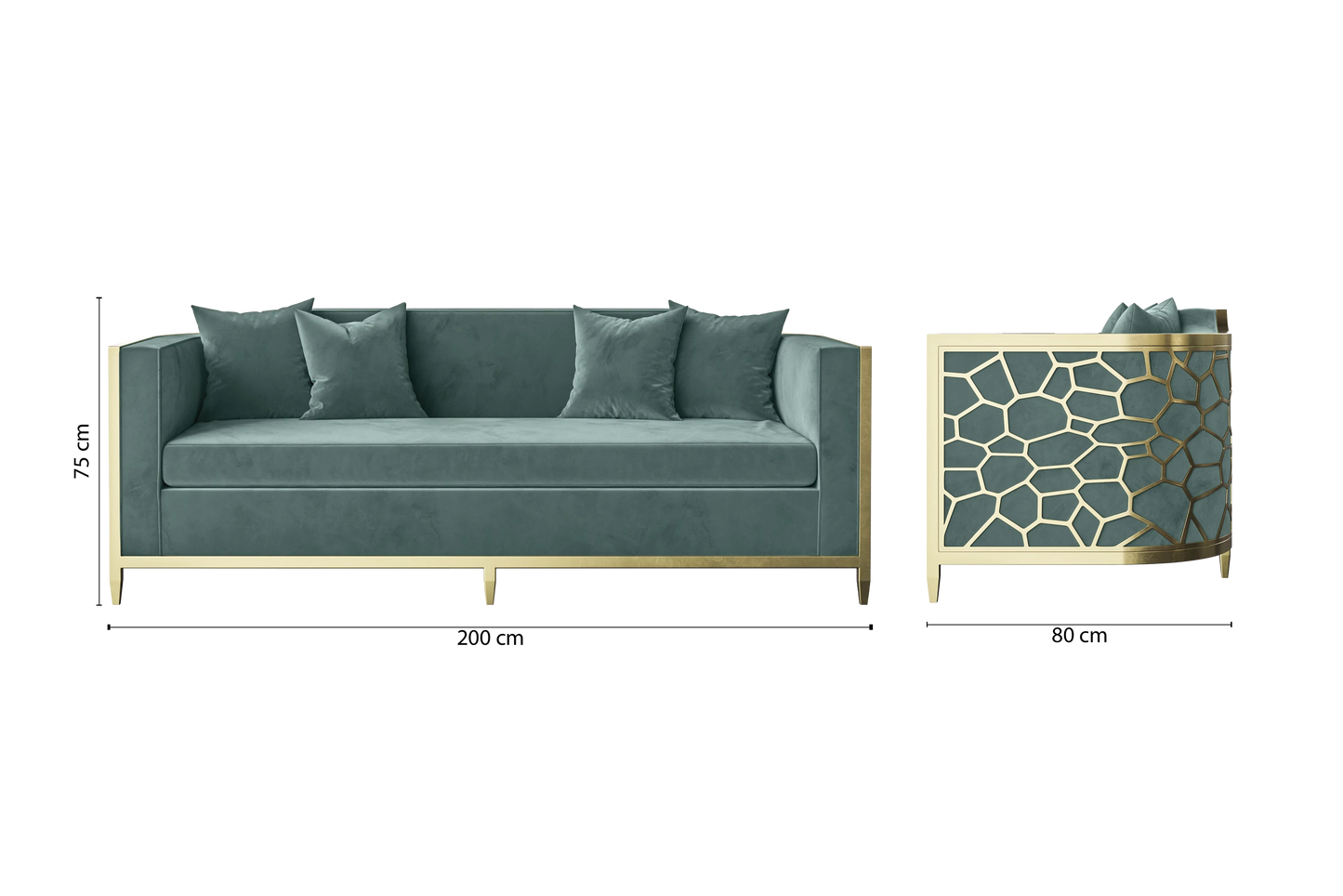 Carrara 3 Seater Sofa Teal Velvet