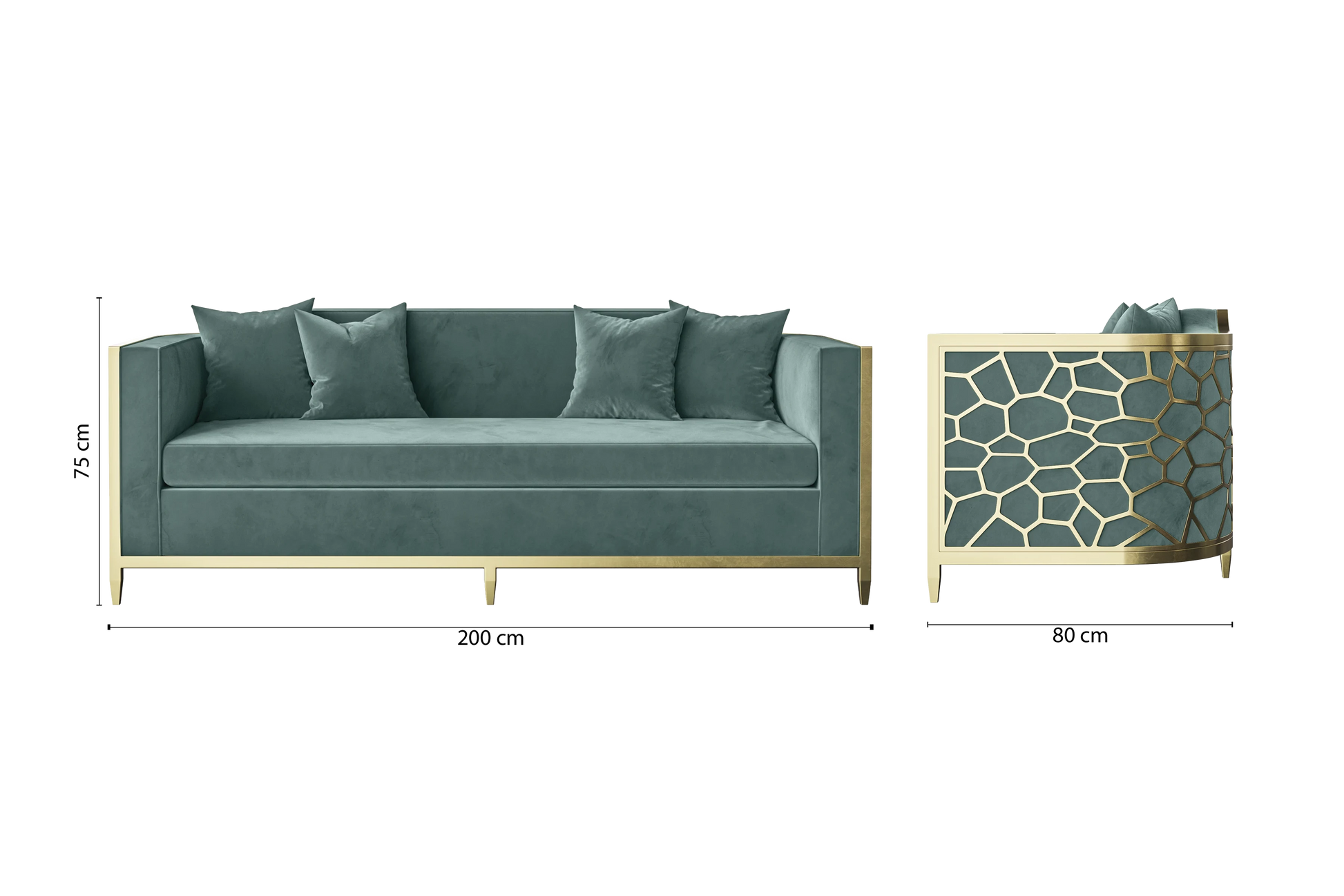 Carrara 3 Seater Sofa Teal Velvet