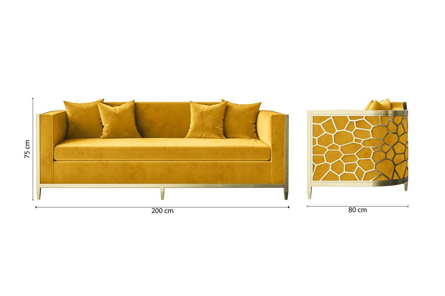 Carrara 3 Seater Sofa Yellow Velvet