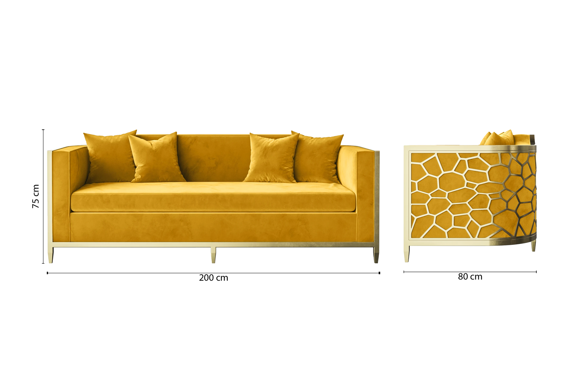 Carrara 3 Seater Sofa Yellow Velvet