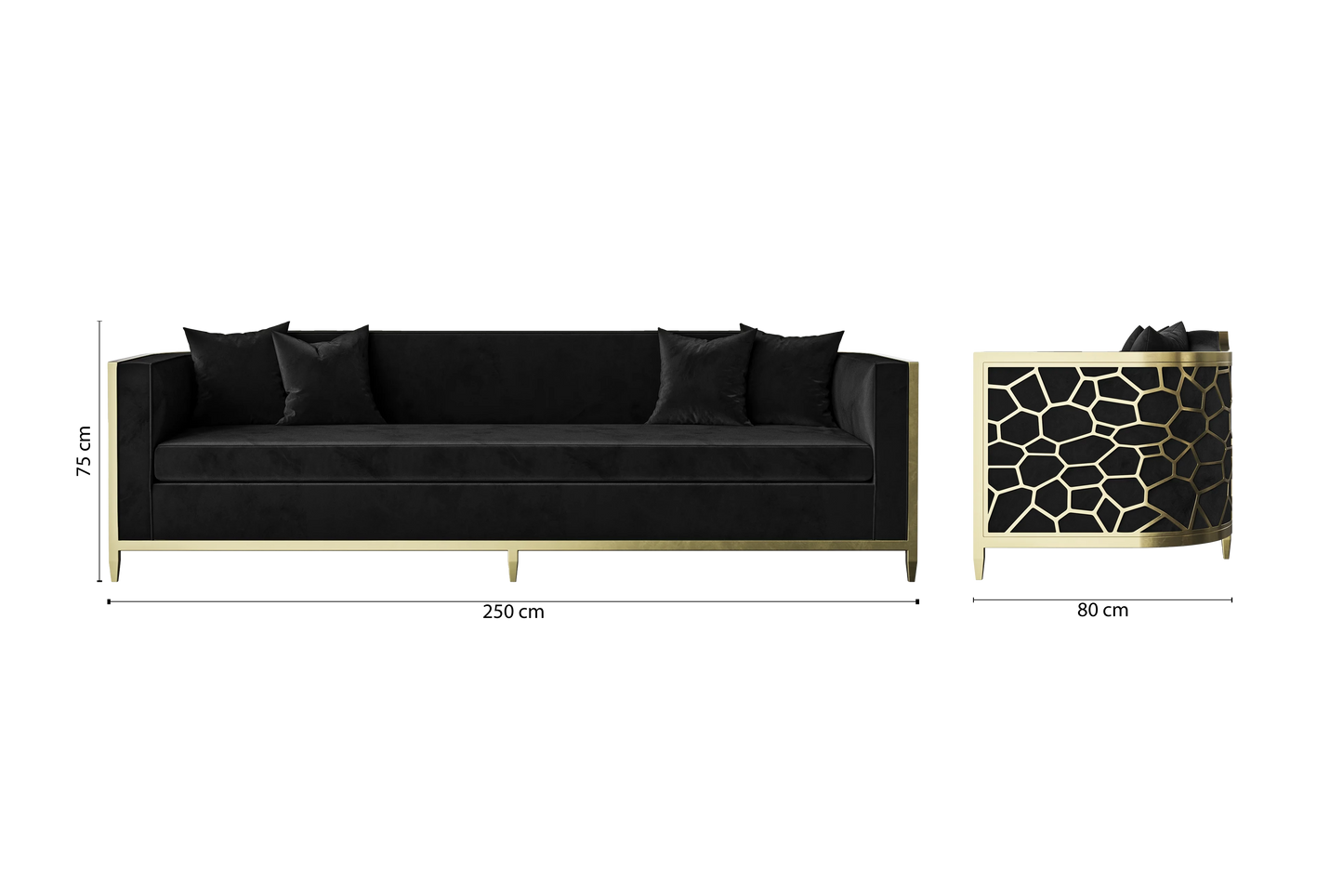 Carrara 4 Seater Sofa Black Velvet