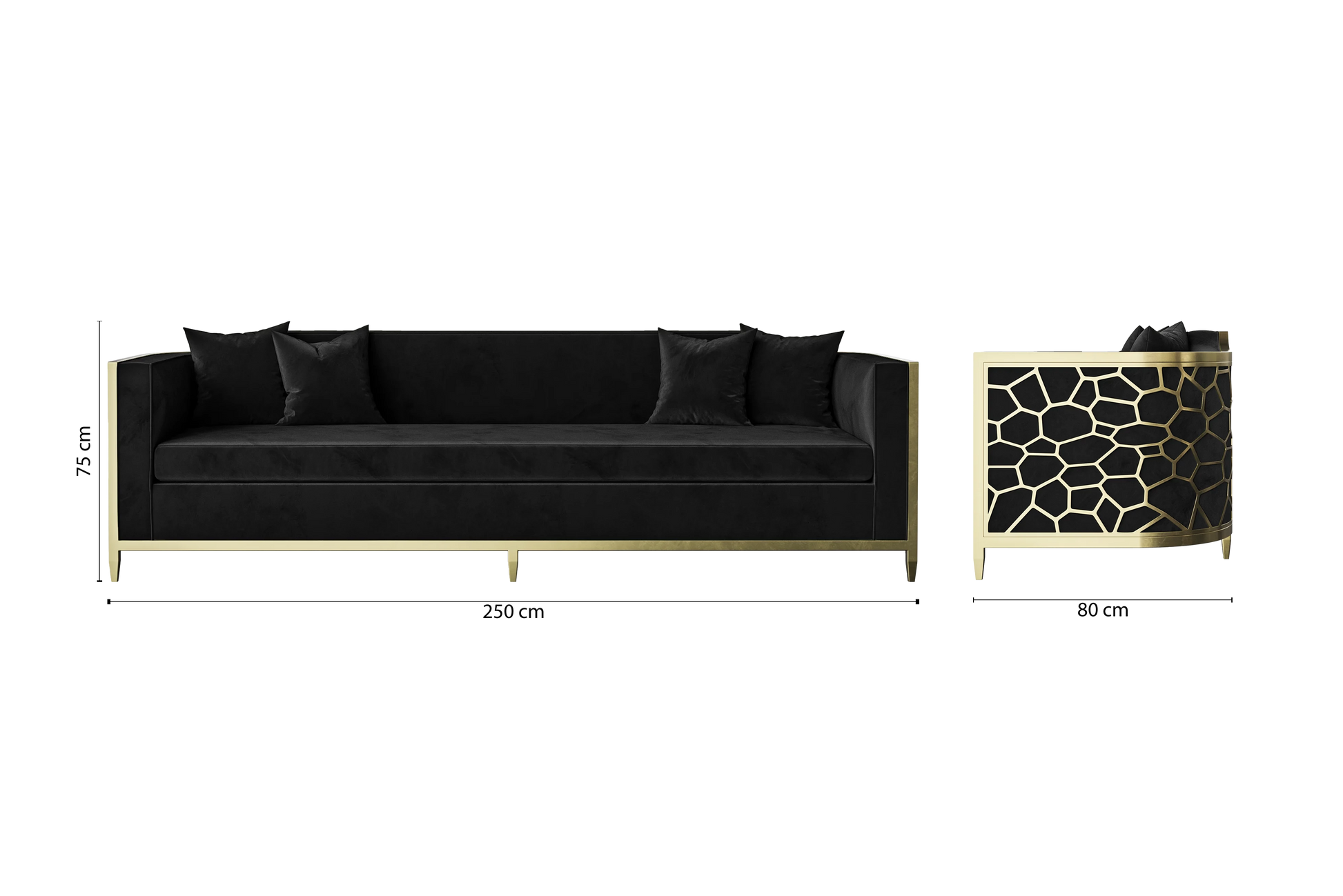 Carrara 4 Seater Sofa Black Velvet