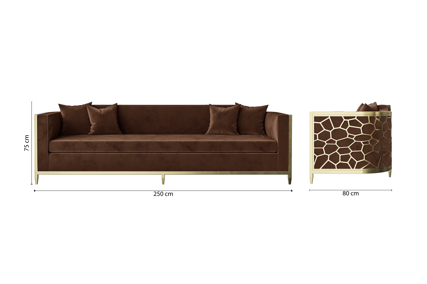 Carrara 4 Seater Sofa Coffee Brown Velvet