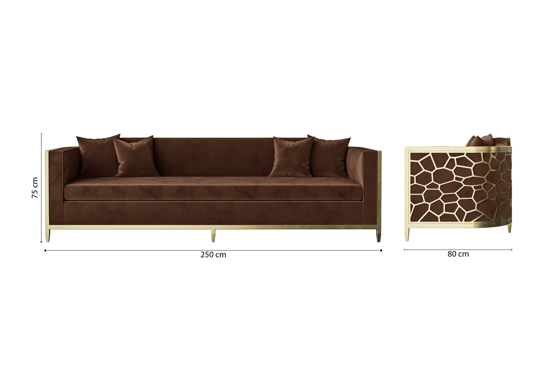 Carrara 4 Seater Sofa Coffee Brown Velvet