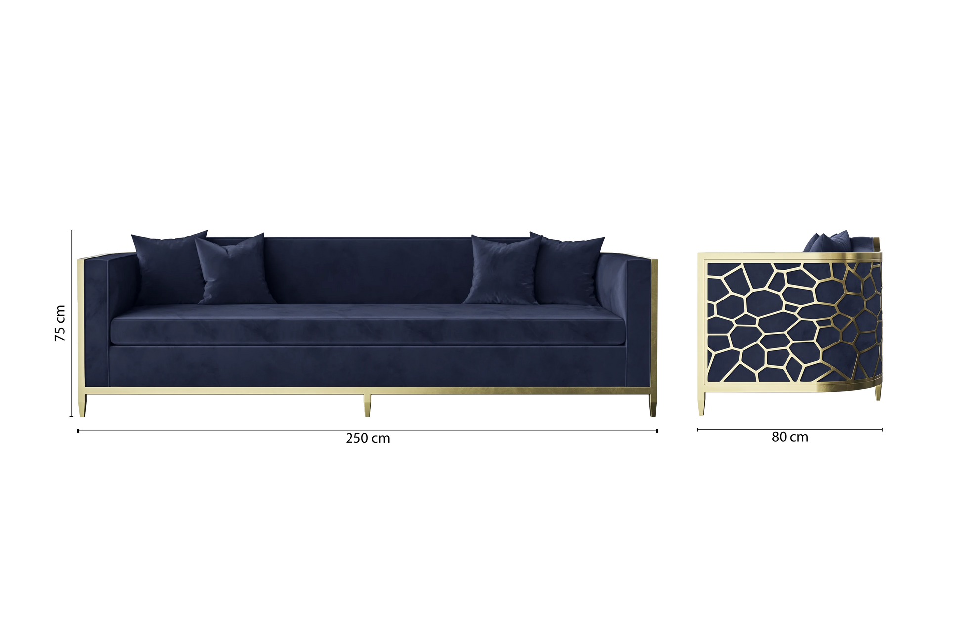 Carrara 4 Seater Sofa Dark Blue Velvet