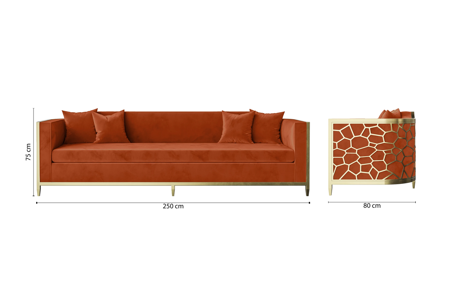 Carrara 4 Seater Sofa Orange Velvet