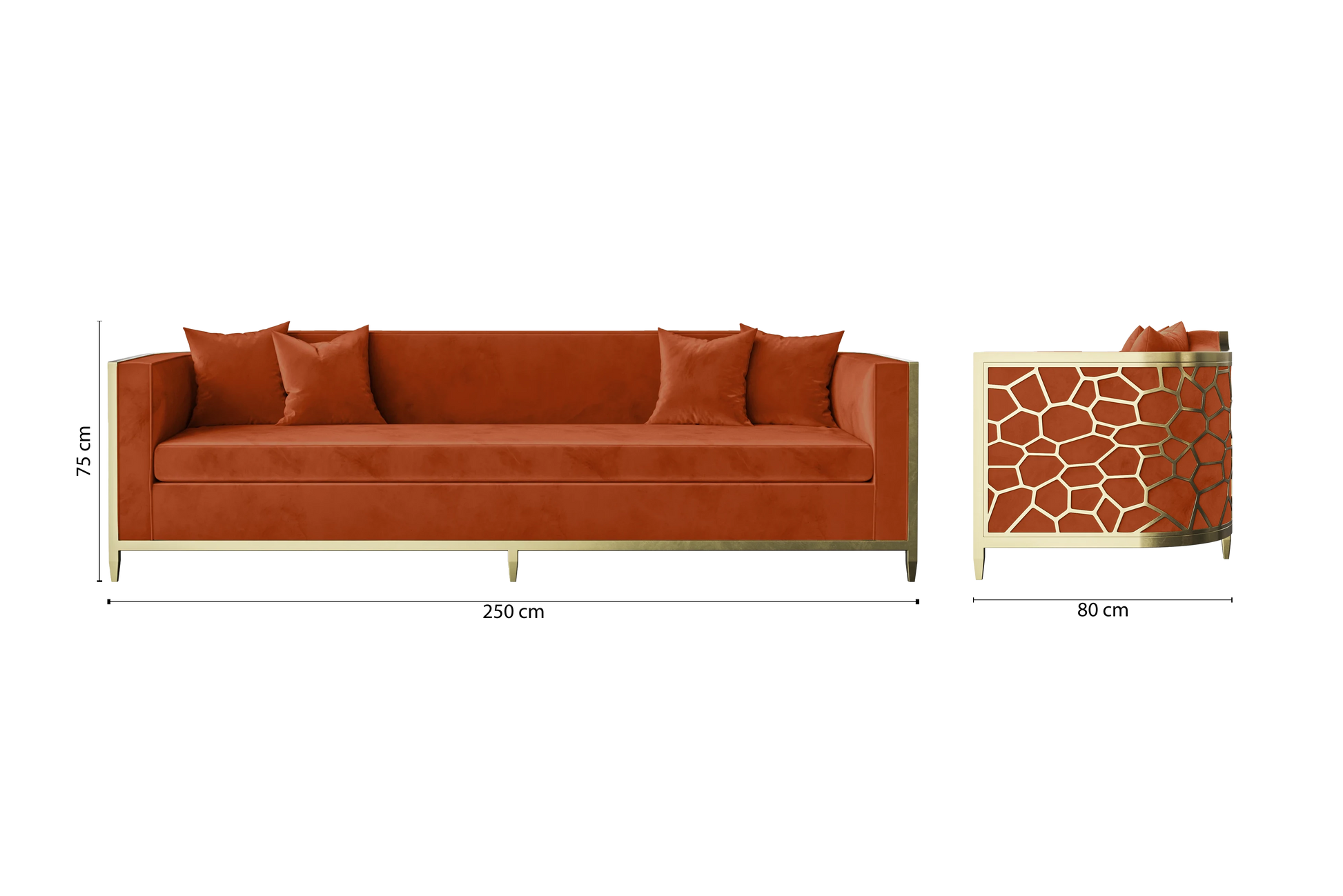 Carrara 4 Seater Sofa Orange Velvet