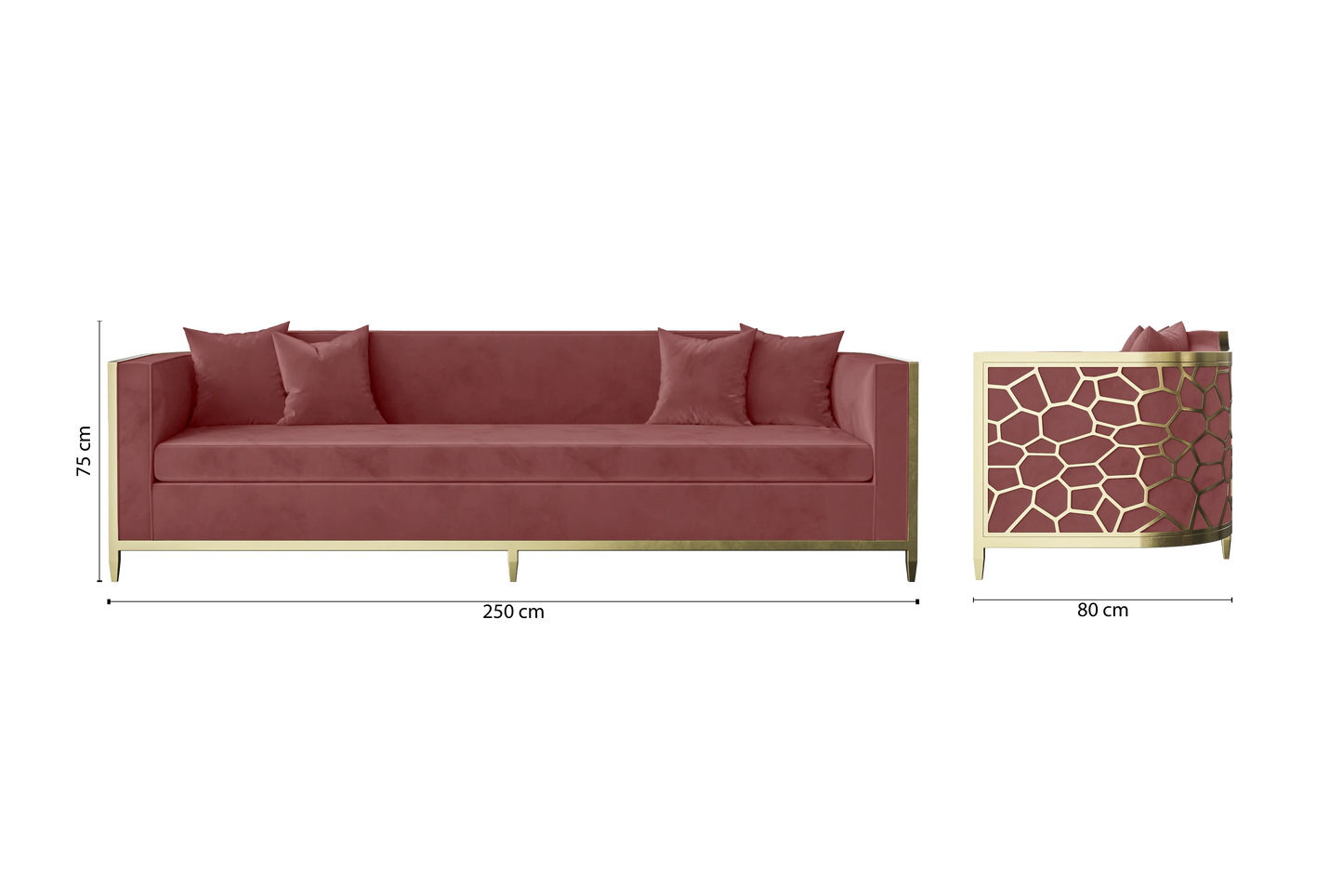 Carrara 4 Seater Sofa Pink Velvet