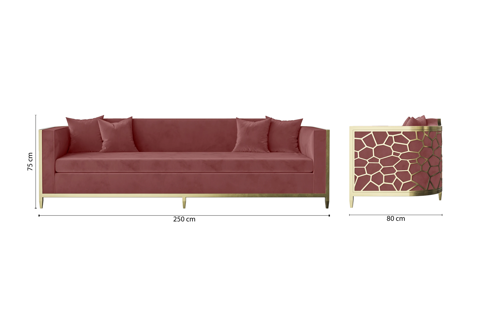 Carrara 4 Seater Sofa Pink Velvet