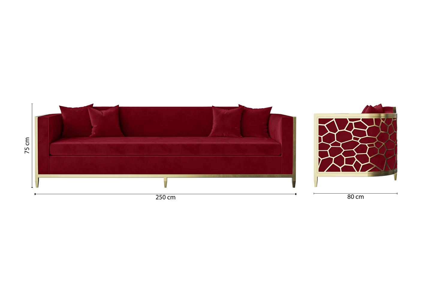 Carrara 4 Seater Sofa Red Velvet