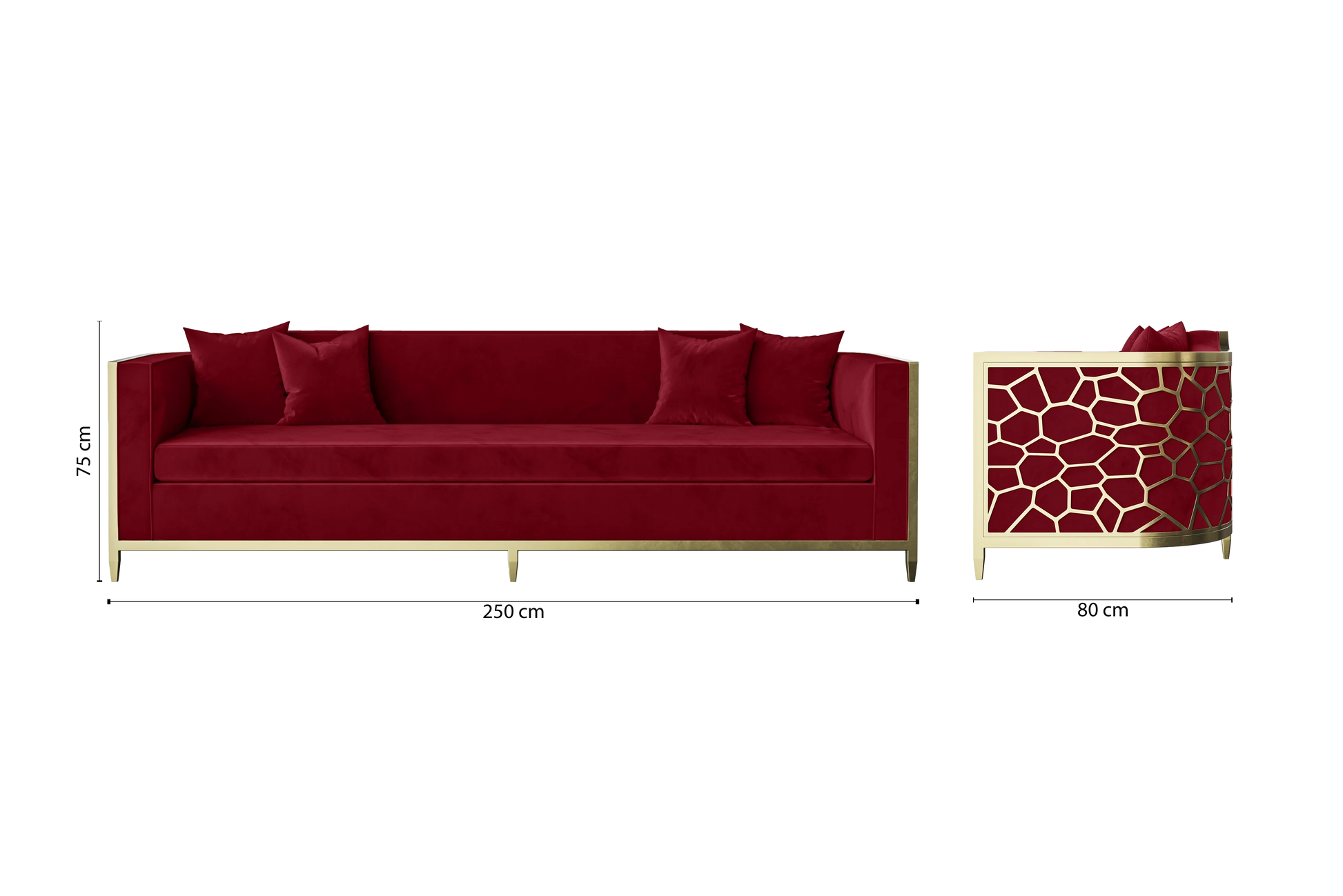 Carrara 4 Seater Sofa Red Velvet