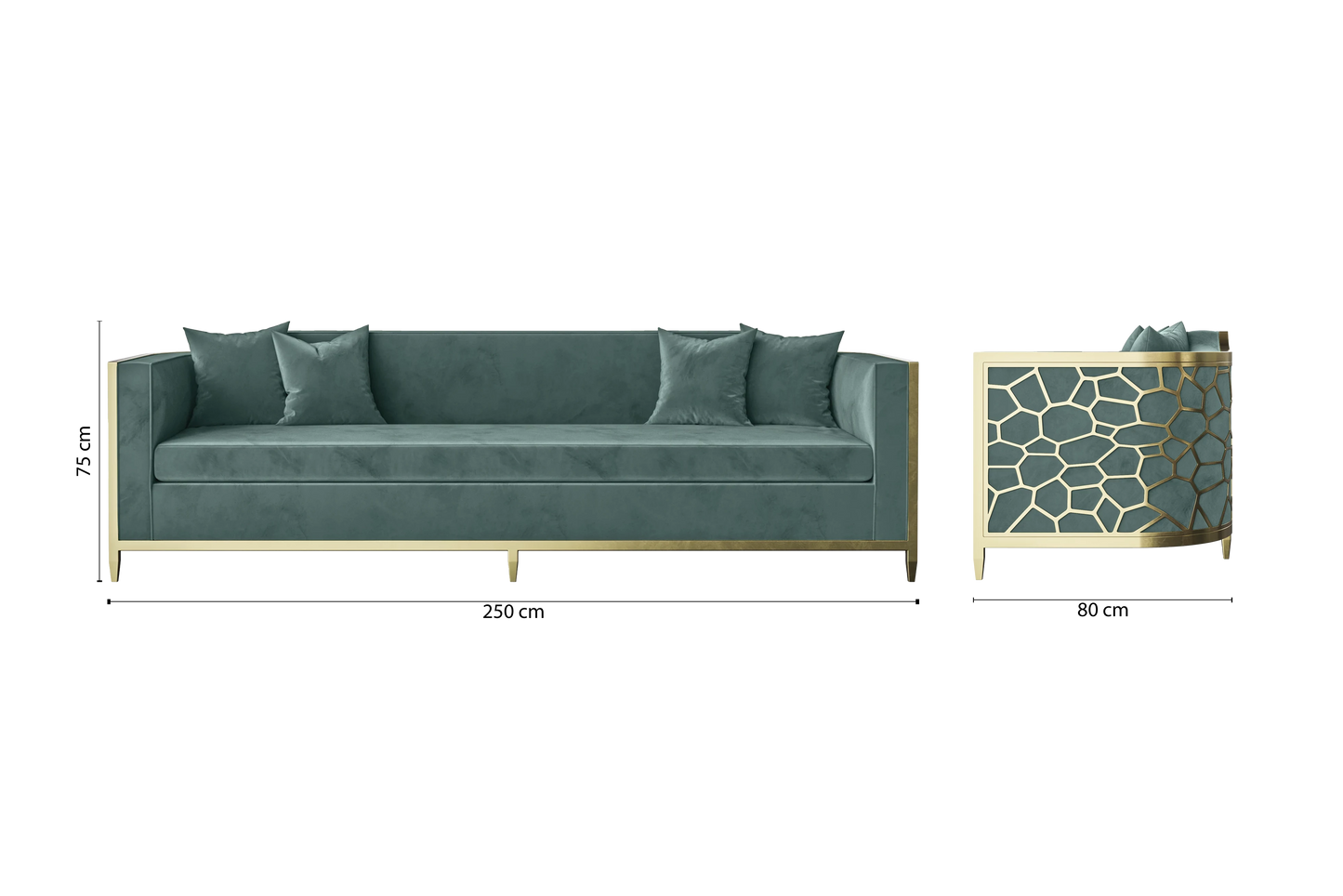 Carrara 4 Seater Sofa Teal Velvet