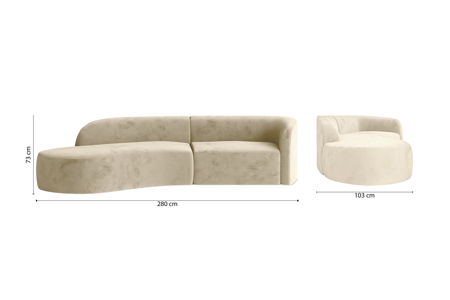 Caserta 3 Seater Left Hand Facing Chaise Lounge Corner Sofa Cream Velvet