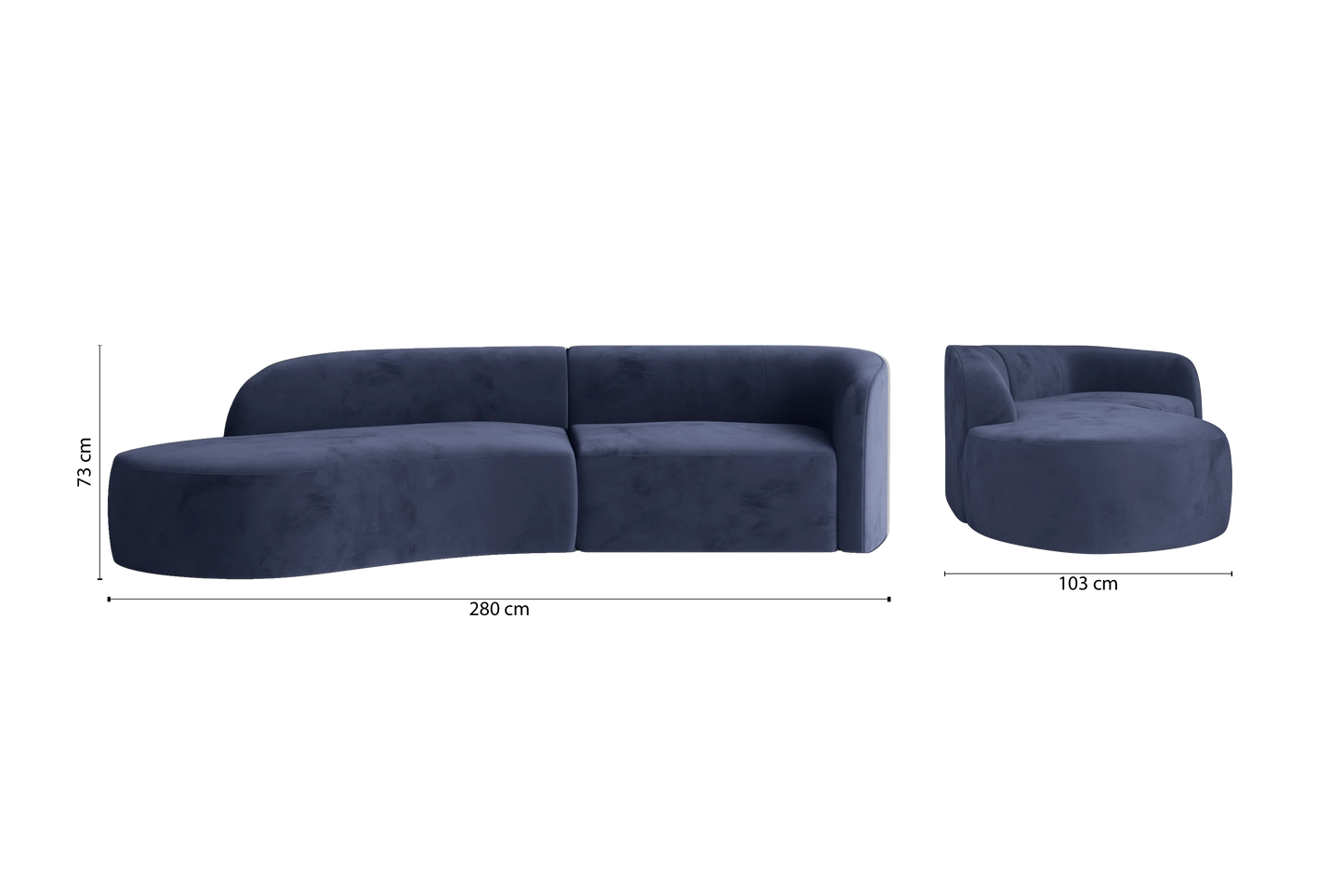 Caserta 3 Seater Left Hand Facing Chaise Lounge Corner Sofa Dark Blue Velvet