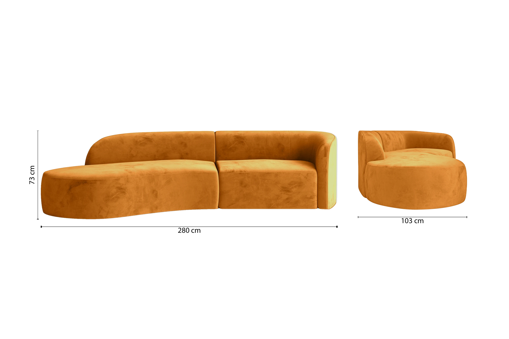 Caserta 3 Seater Left Hand Facing Chaise Lounge Corner Sofa Gold Velvet