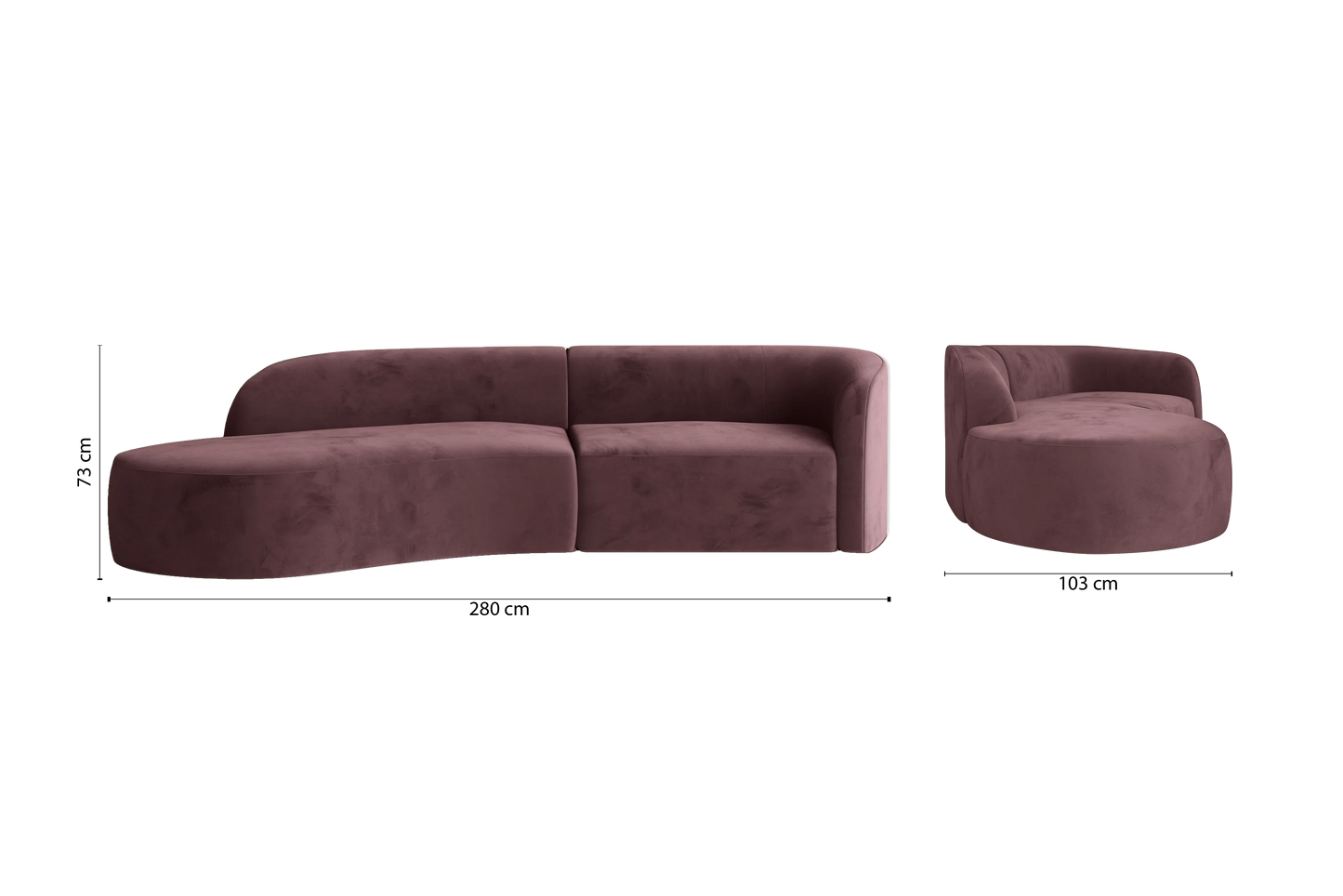 Caserta 3 Seater Left Hand Facing Chaise Lounge Corner Sofa Grape Velvet