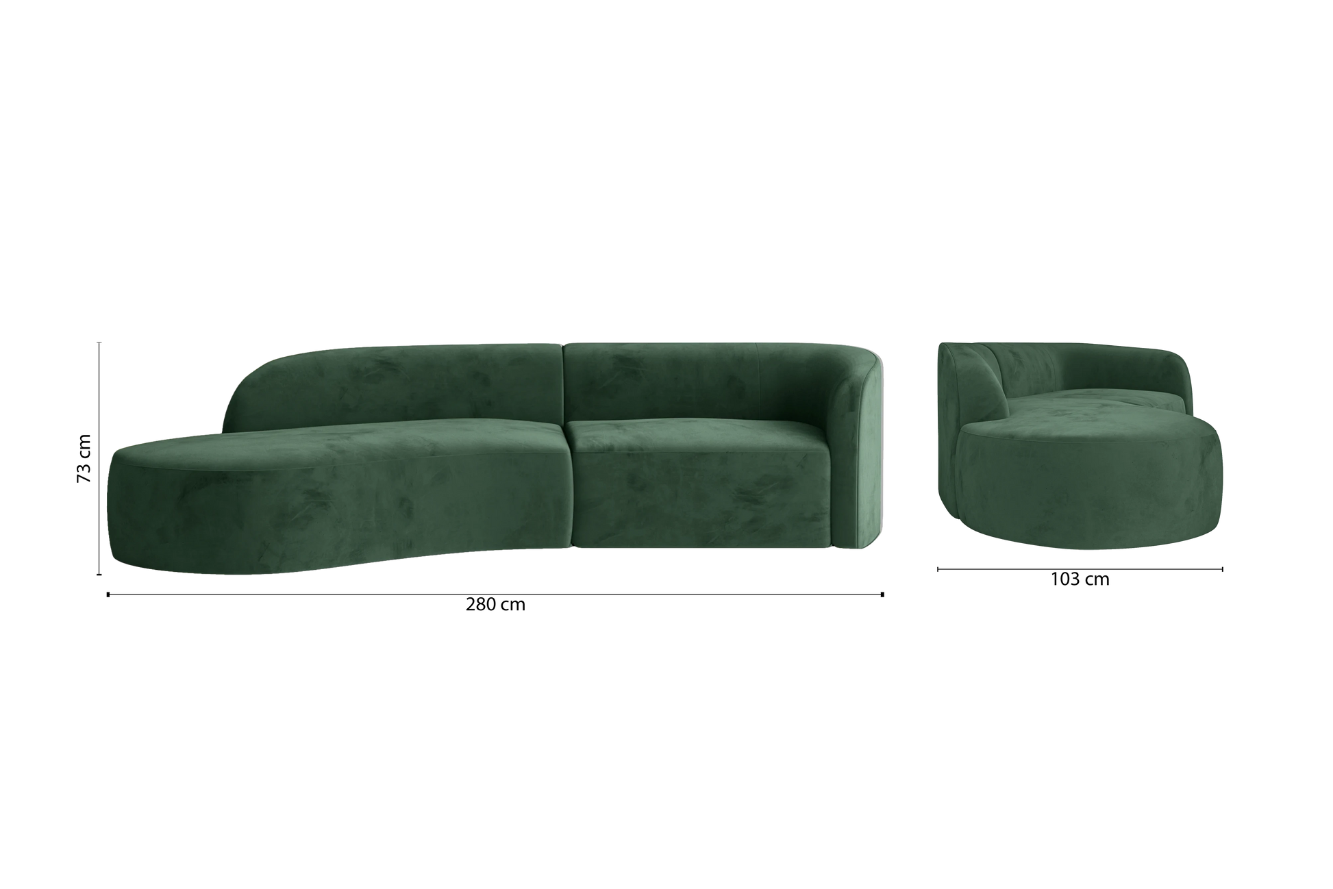 Caserta 3 Seater Left Hand Facing Chaise Lounge Corner Sofa Green Velvet