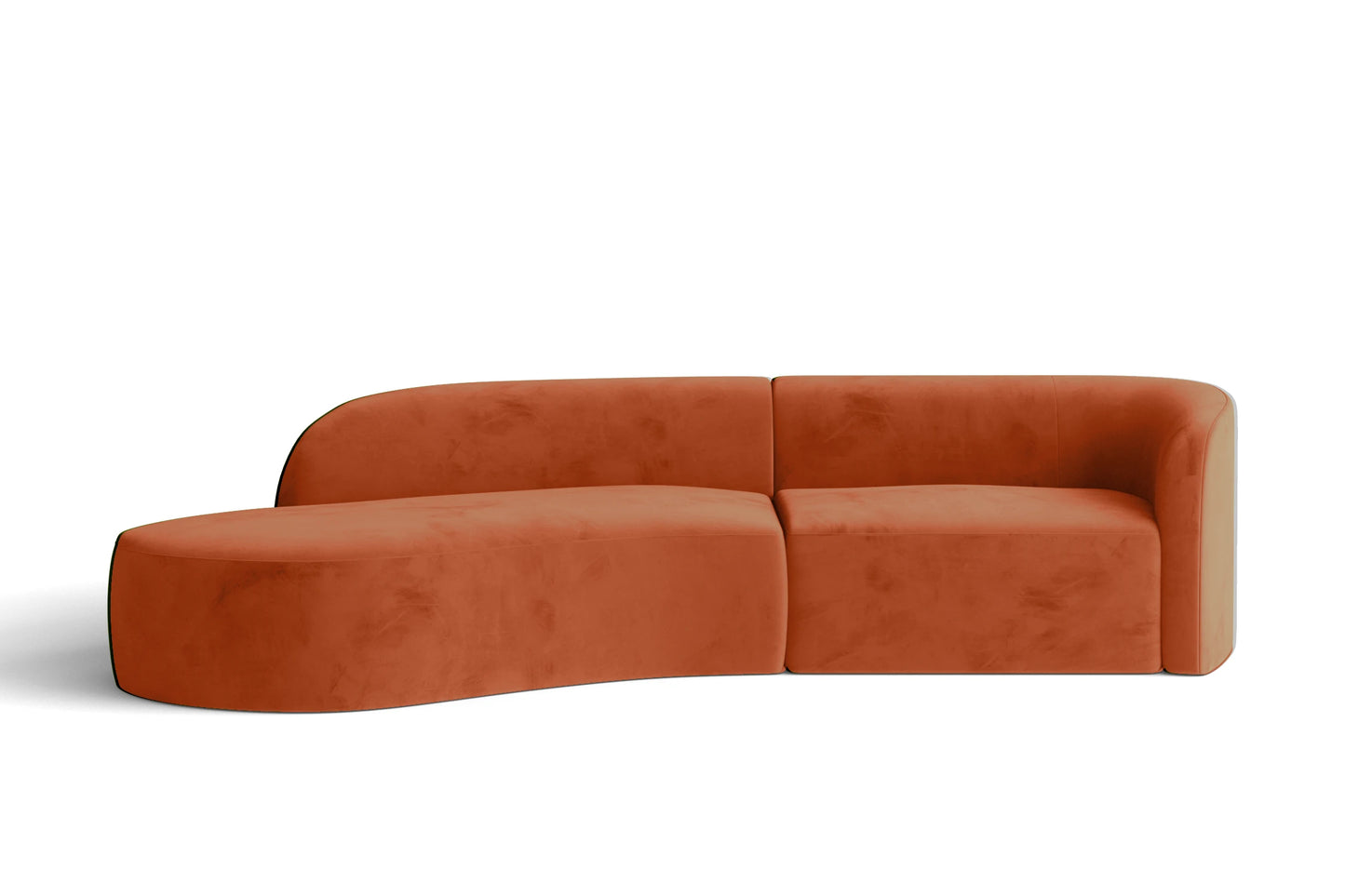 Caserta 3 Seater Left Hand Facing Chaise Lounge Corner Sofa Orange Velvet