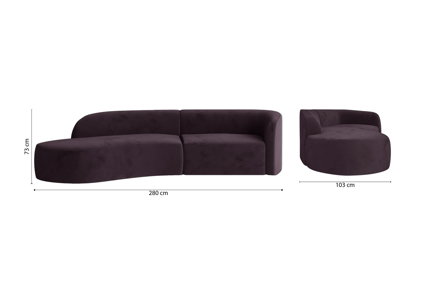 Caserta 3 Seater Left Hand Facing Chaise Lounge Corner Sofa Purple Velvet