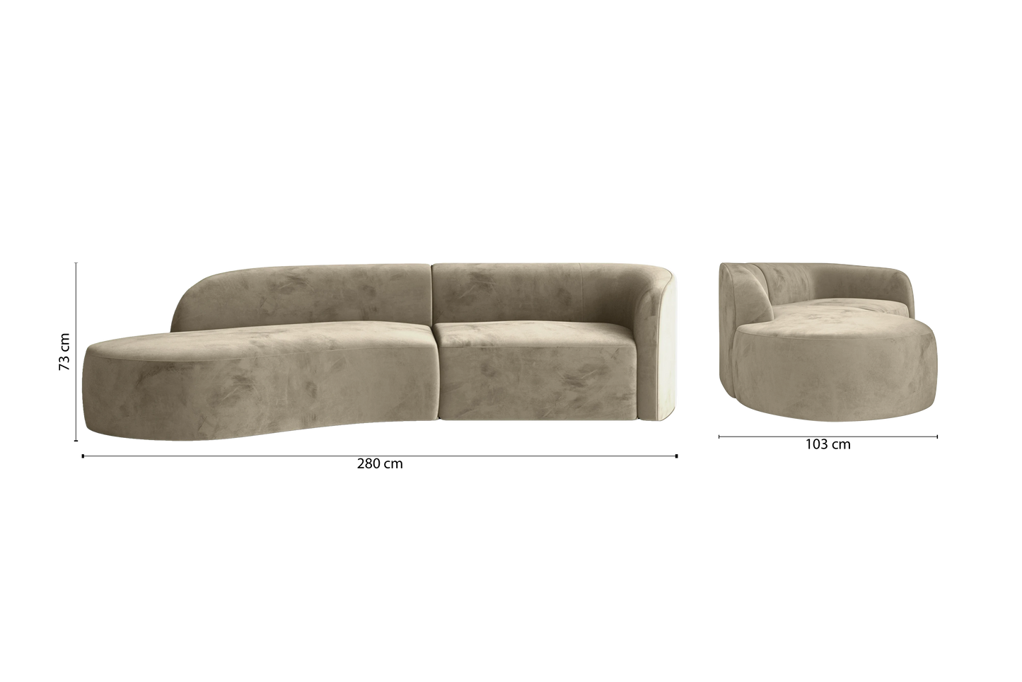 Caserta 3 Seater Left Hand Facing Chaise Lounge Corner Sofa Sand Velvet