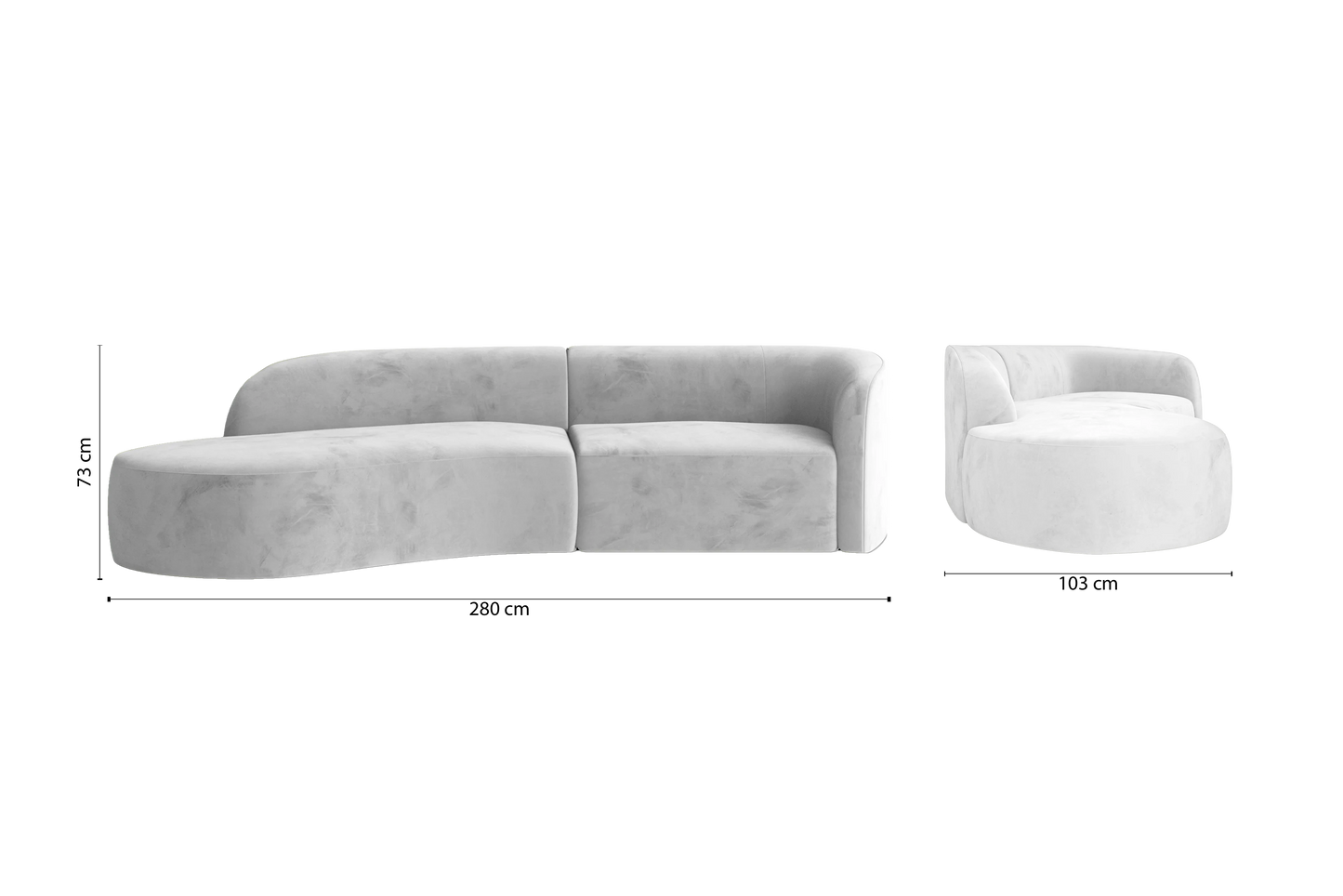 Caserta 3 Seater Left Hand Facing Chaise Lounge Corner Sofa White Velvet