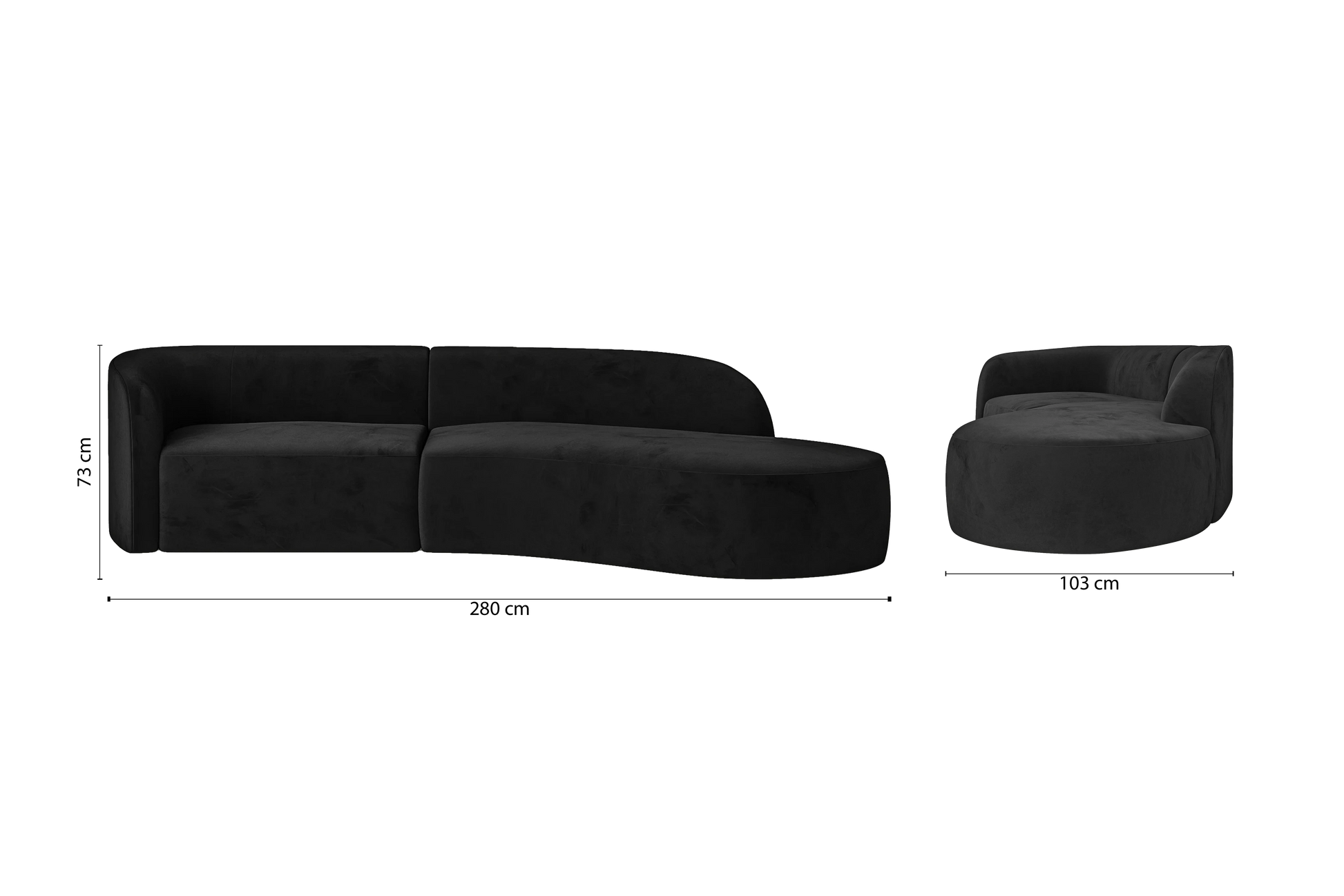 Caserta 3 Seater Right Hand Facing Chaise Lounge Corner Sofa Black Velvet