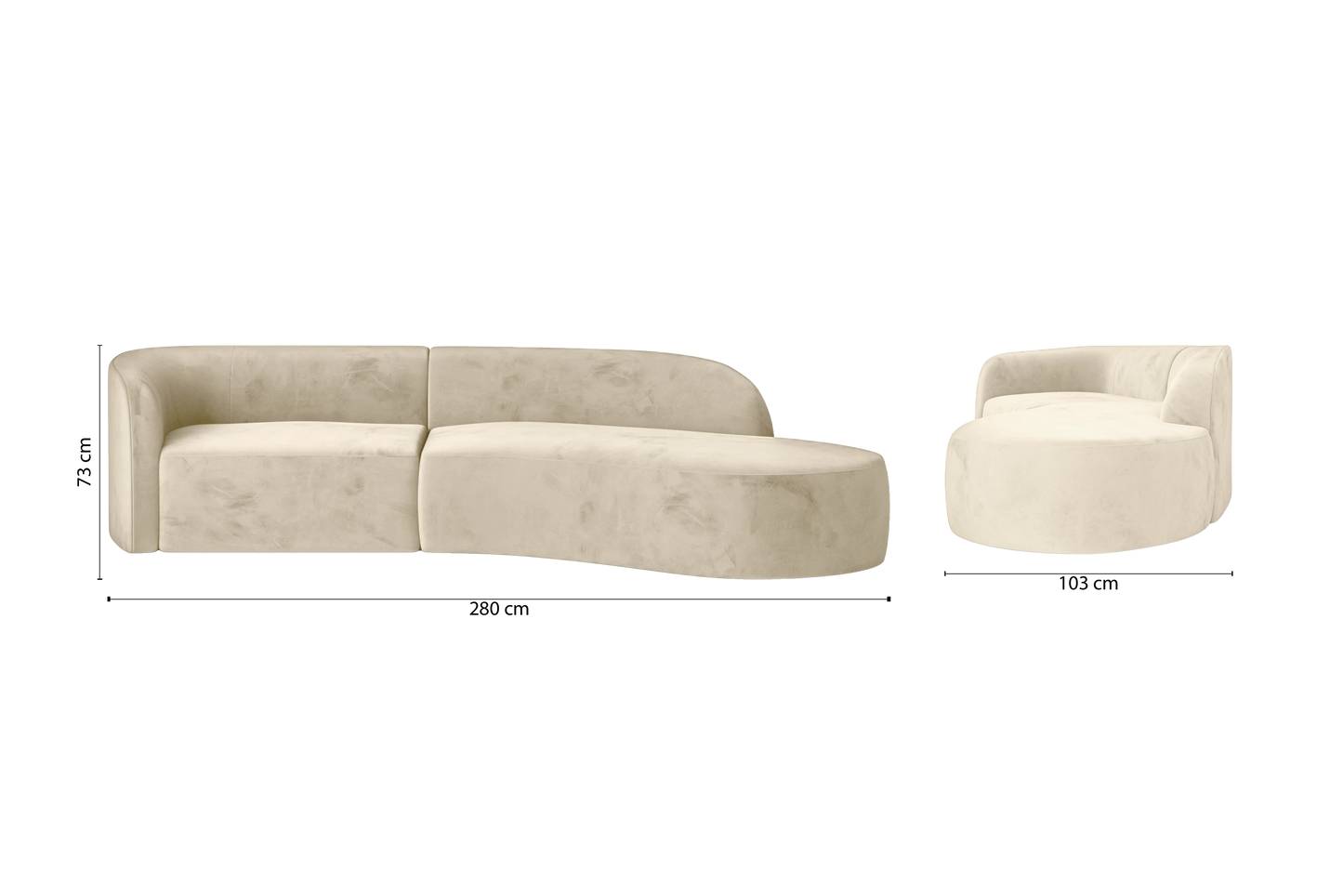 Caserta 3 Seater Right Hand Facing Chaise Lounge Corner Sofa Cream Velvet