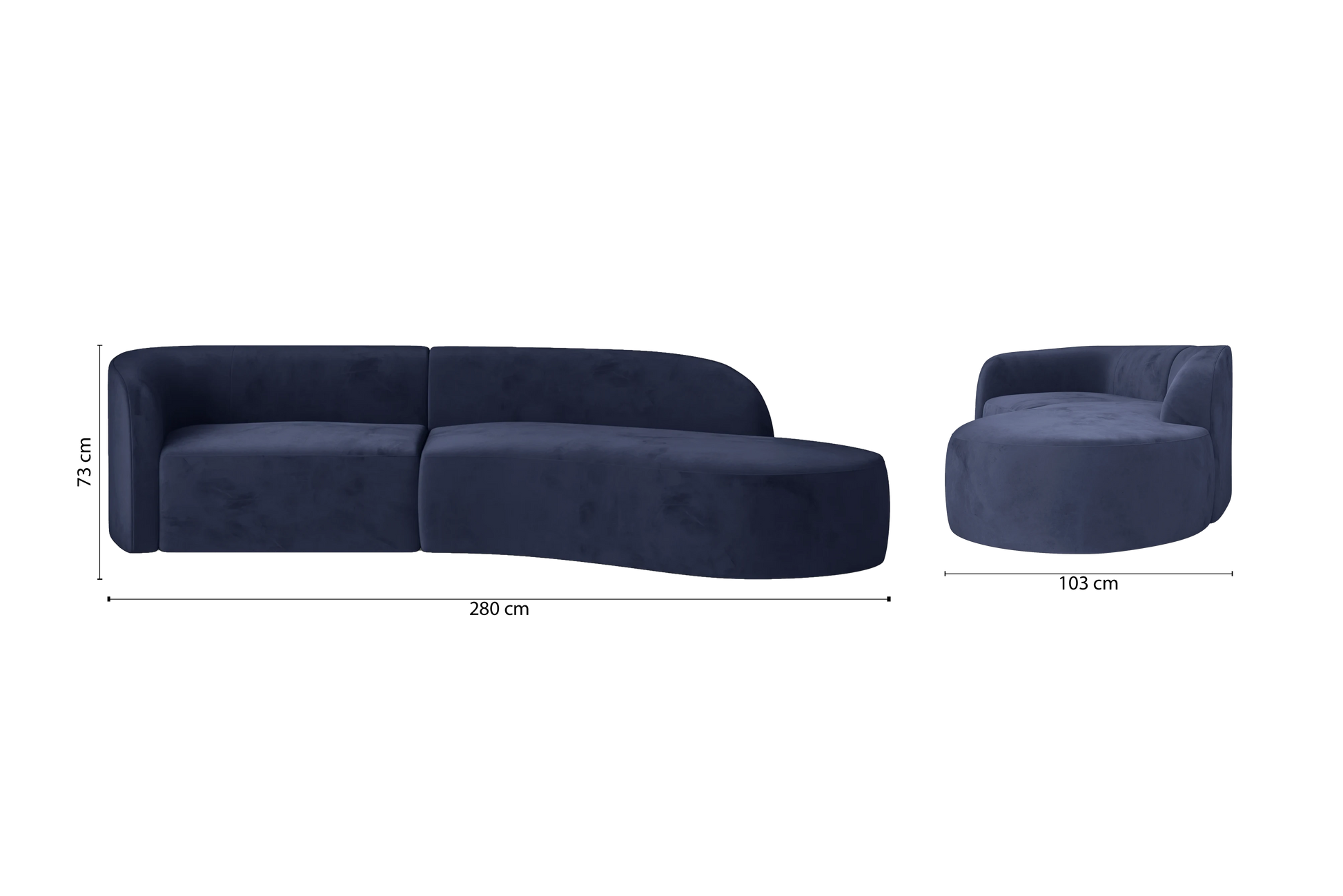 Caserta 3 Seater Right Hand Facing Chaise Lounge Corner Sofa Dark Blue Velvet