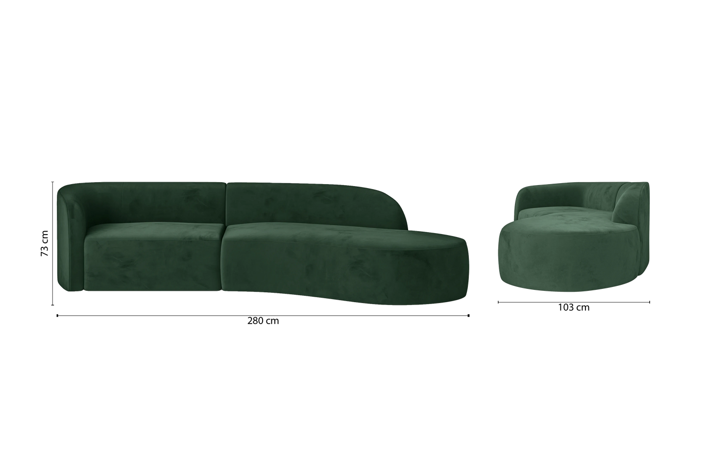 Caserta 3 Seater Right Hand Facing Chaise Lounge Corner Sofa Green Velvet