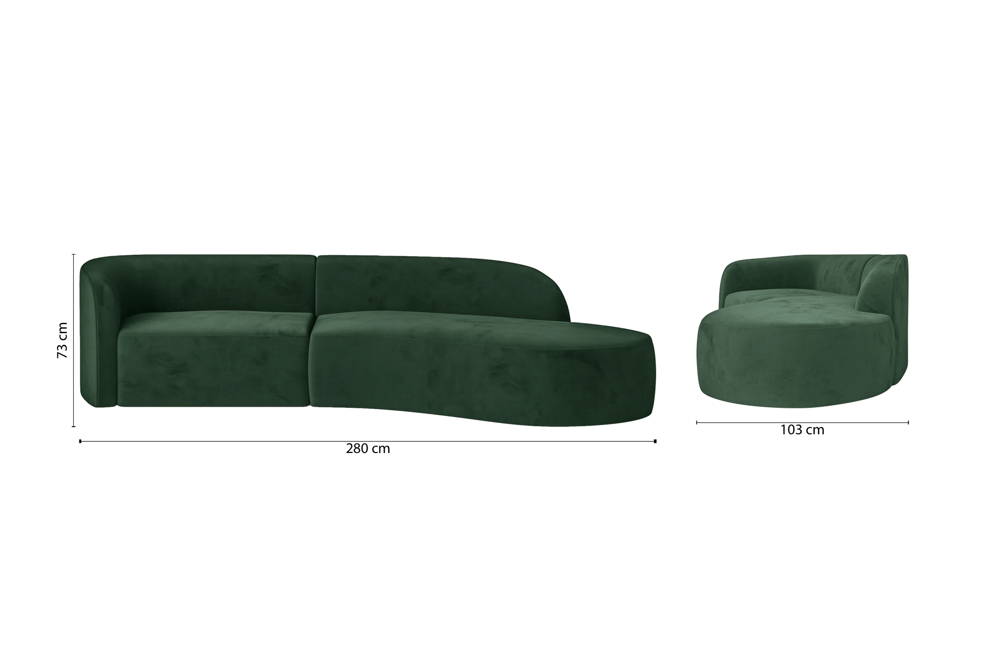 Caserta 3 Seater Right Hand Facing Chaise Lounge Corner Sofa Green Velvet