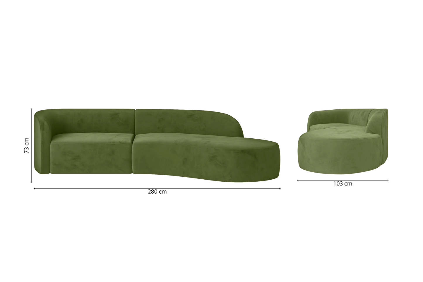 Caserta 3 Seater Right Hand Facing Chaise Lounge Corner Sofa Lime Velvet