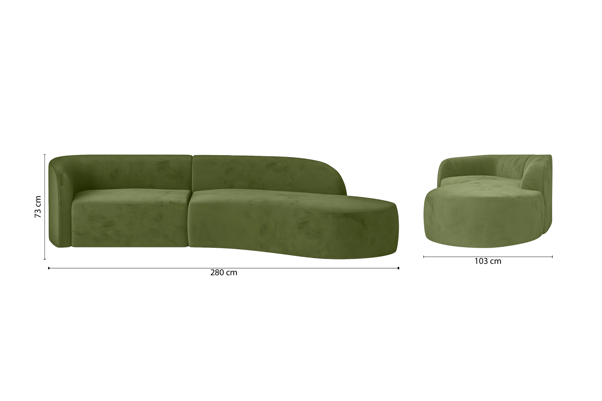 Caserta 3 Seater Right Hand Facing Chaise Lounge Corner Sofa Lime Velvet