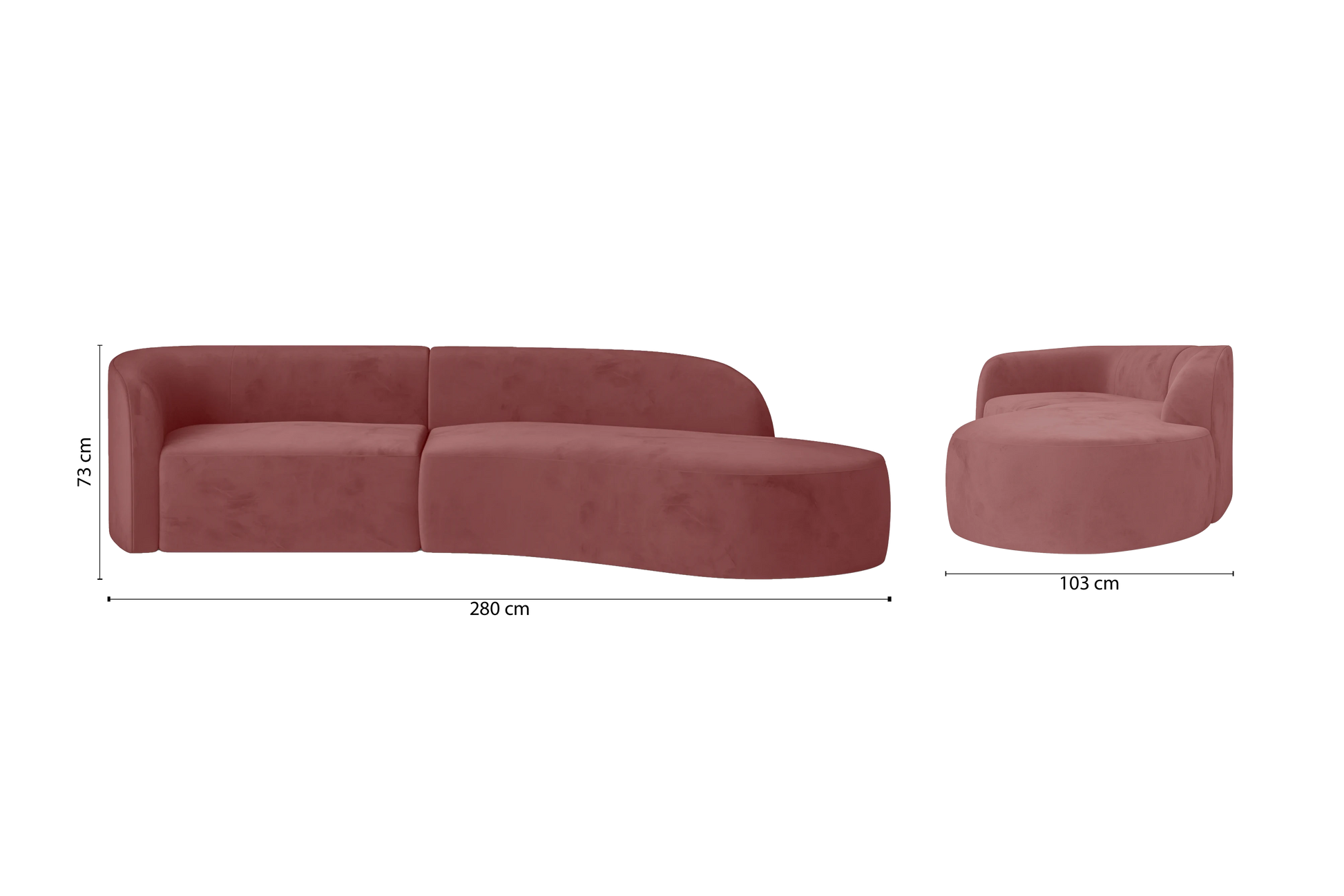 Caserta 3 Seater Right Hand Facing Chaise Lounge Corner Sofa Pink Velvet