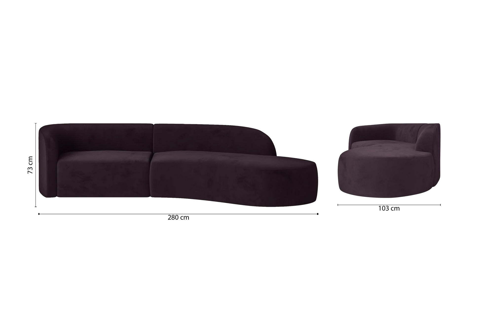 Caserta 3 Seater Right Hand Facing Chaise Lounge Corner Sofa Purple Velvet