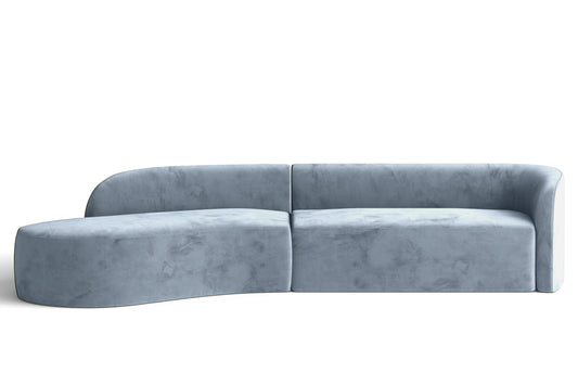 Caserta 4 Seater Left Hand Facing Chaise Lounge Corner Sofa Baby Blue Velvet