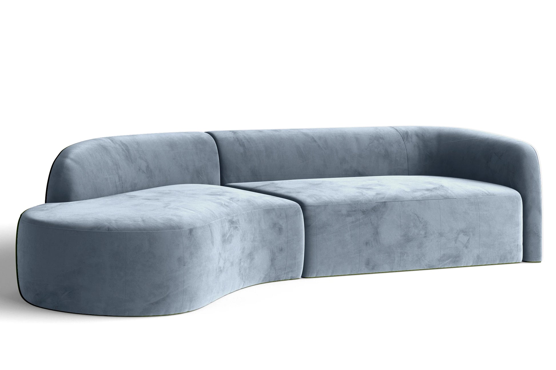 Caserta 4 Seater Left Hand Facing Chaise Lounge Corner Sofa Baby Blue Velvet