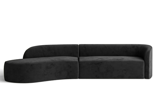 Caserta 4 Seater Left Hand Facing Chaise Lounge Corner Sofa Black Velvet