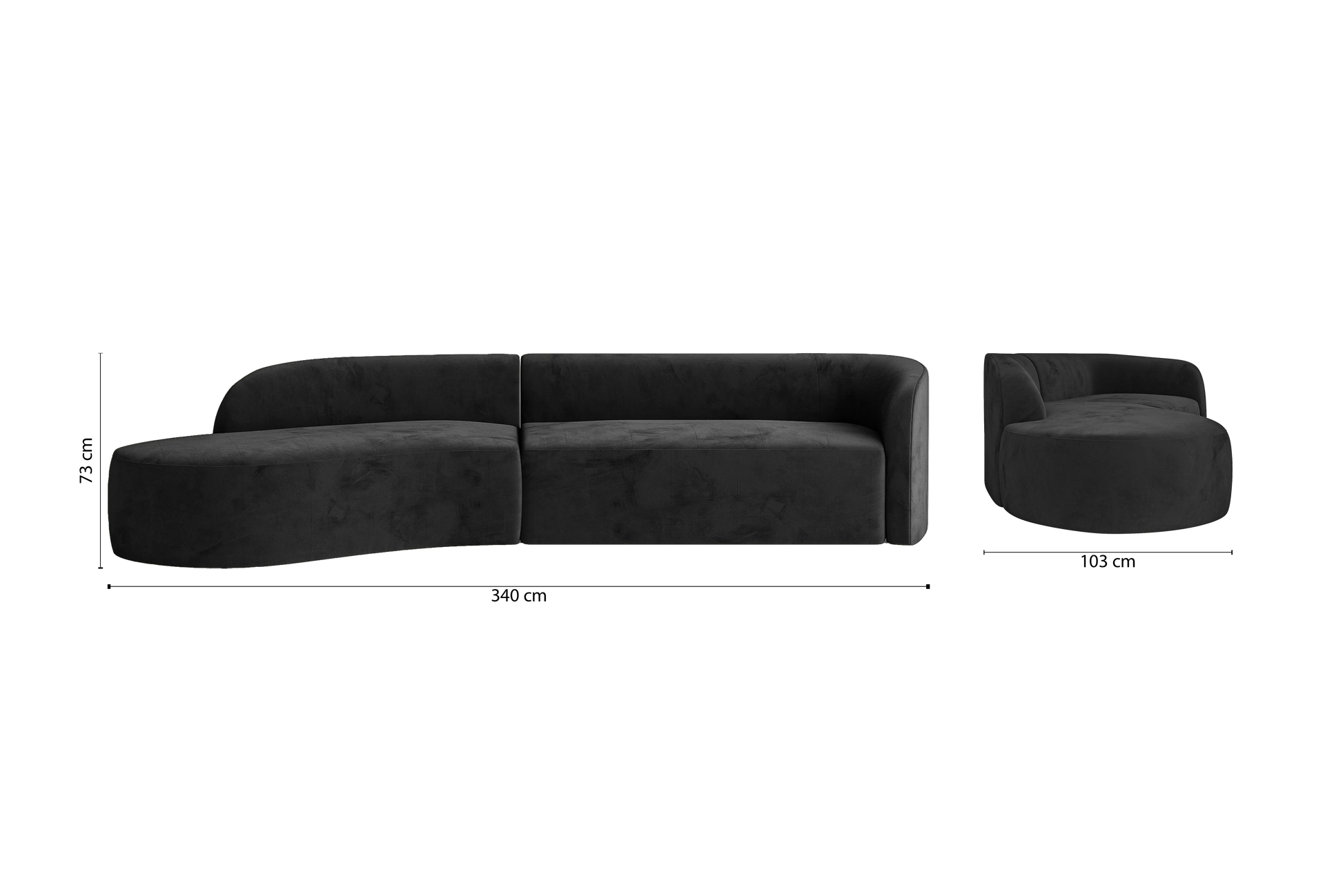 Caserta 4 Seater Left Hand Facing Chaise Lounge Corner Sofa Black Velvet