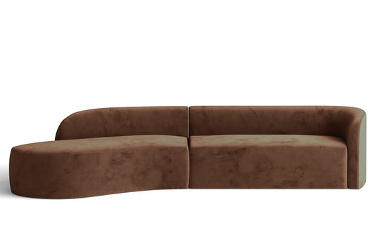 Caserta 4 Seater Left Hand Facing Chaise Lounge Corner Sofa Coffee Brown Velvet