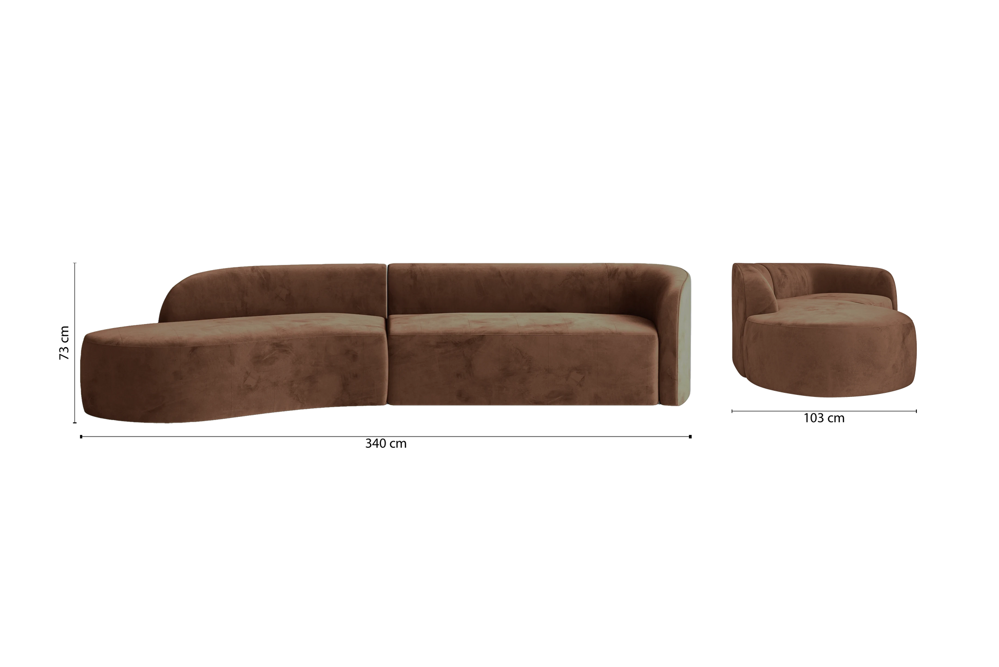 Caserta 4 Seater Left Hand Facing Chaise Lounge Corner Sofa Coffee Brown Velvet