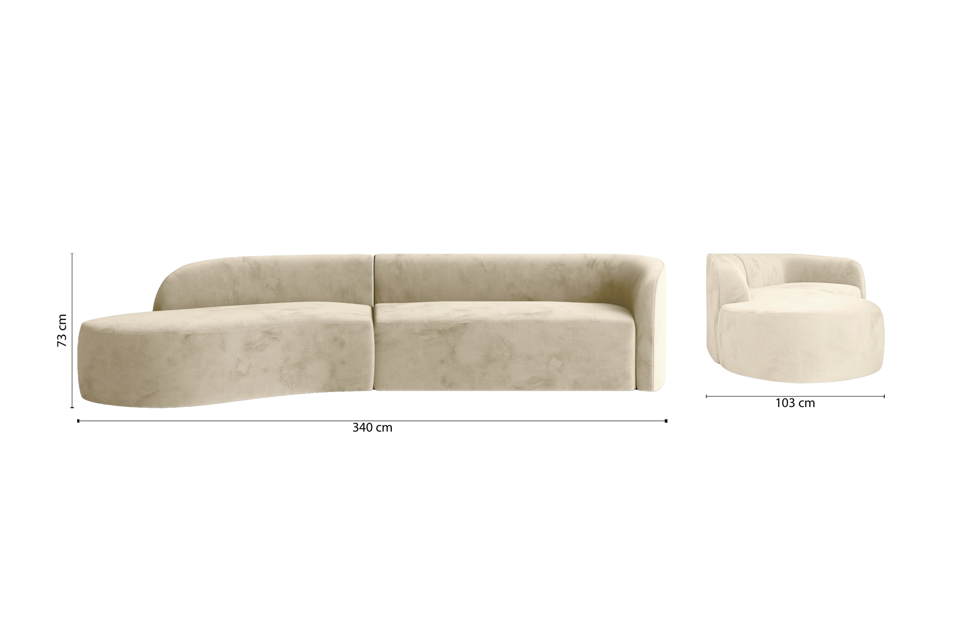 Caserta 4 Seater Left Hand Facing Chaise Lounge Corner Sofa Cream Velvet