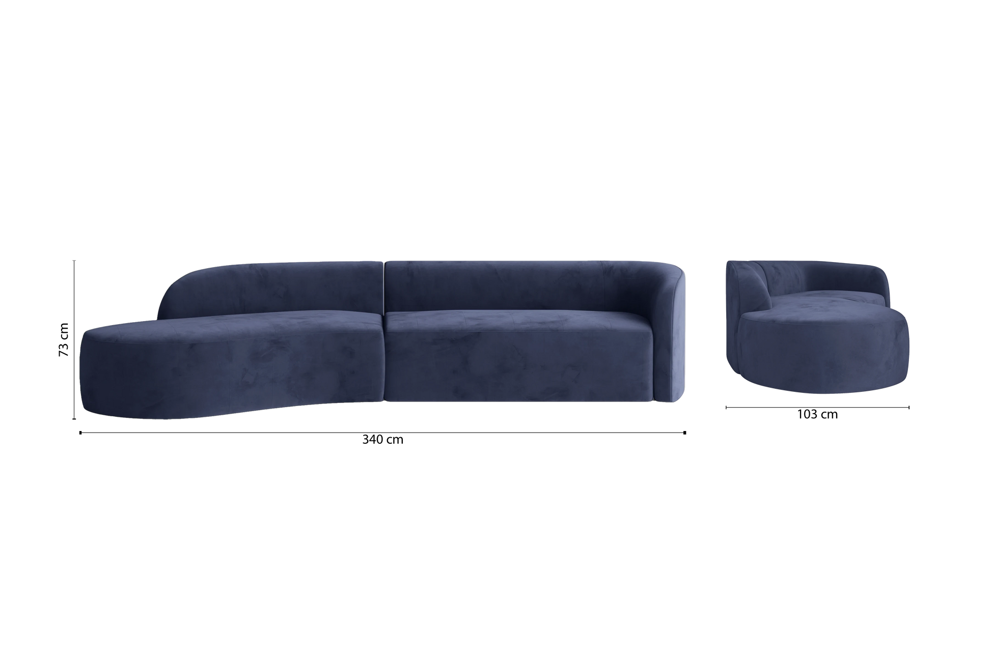 Caserta 4 Seater Left Hand Facing Chaise Lounge Corner Sofa Dark Blue Velvet